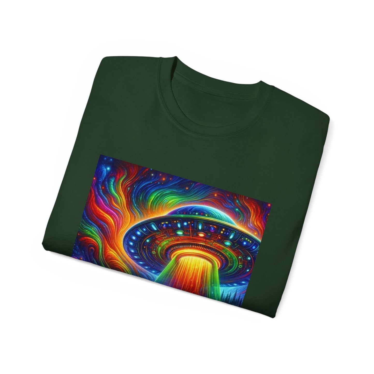Cosmic Adventure Tee - Unisex Ultra Cotton T-Shirt, UFO Graphic Tee, Colorful Sci-Fi Shirt, Perfect for Festivals, Gift for Space Lovers