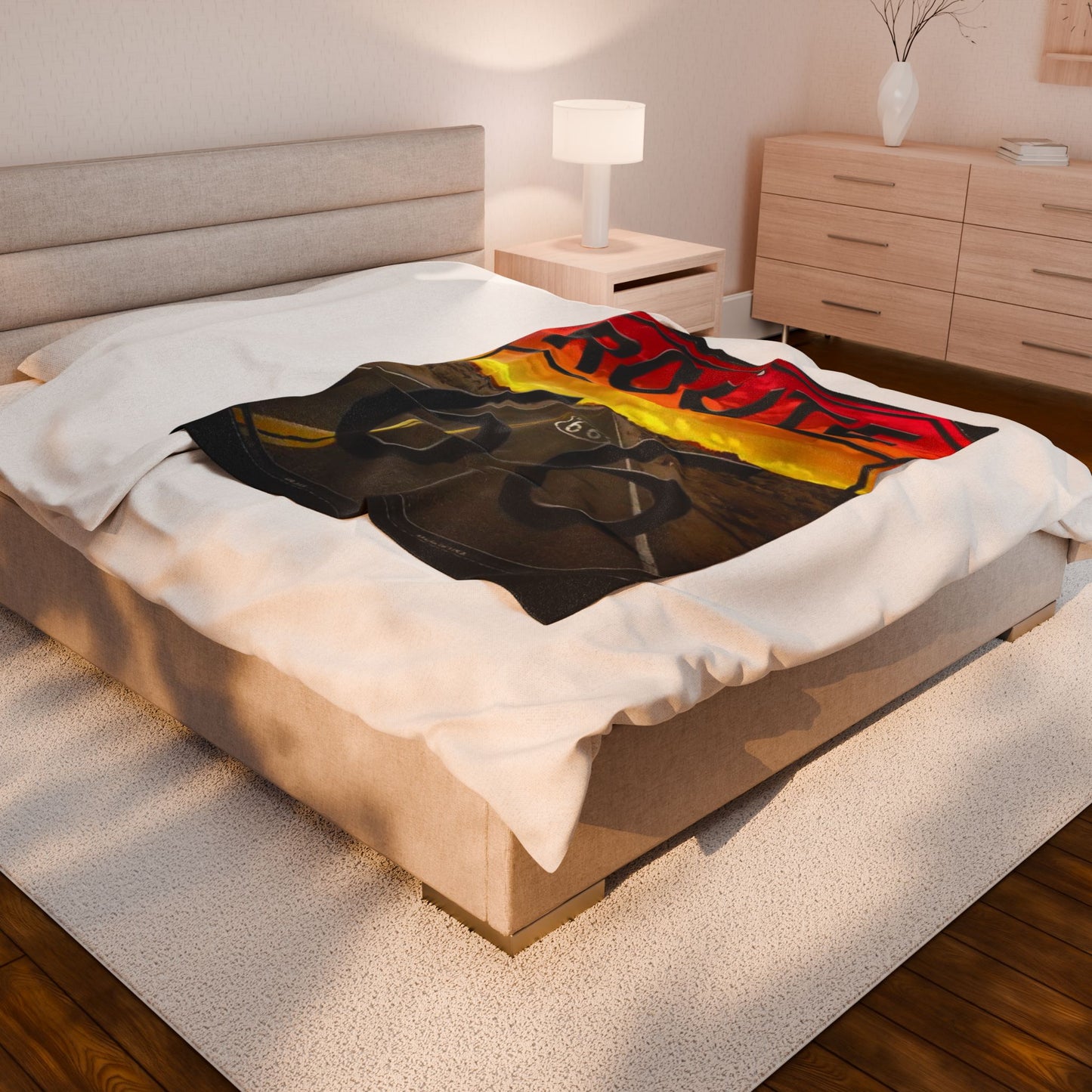Route 66 Velveteen Plush Blanket - Cozy Travel-Inspired Decor