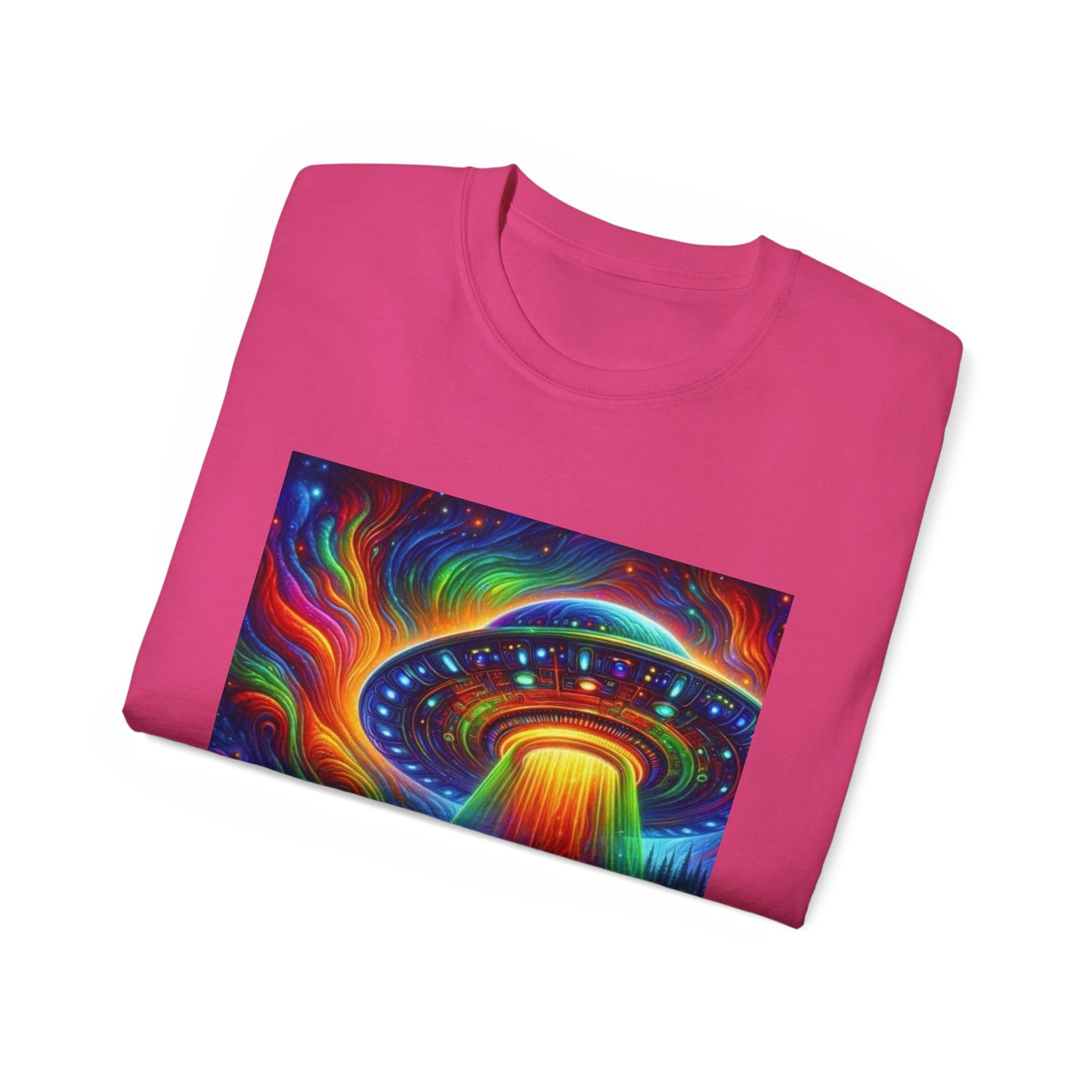 Cosmic Adventure Tee - Unisex Ultra Cotton T-Shirt, UFO Graphic Tee, Colorful Sci-Fi Shirt, Perfect for Festivals, Gift for Space Lovers
