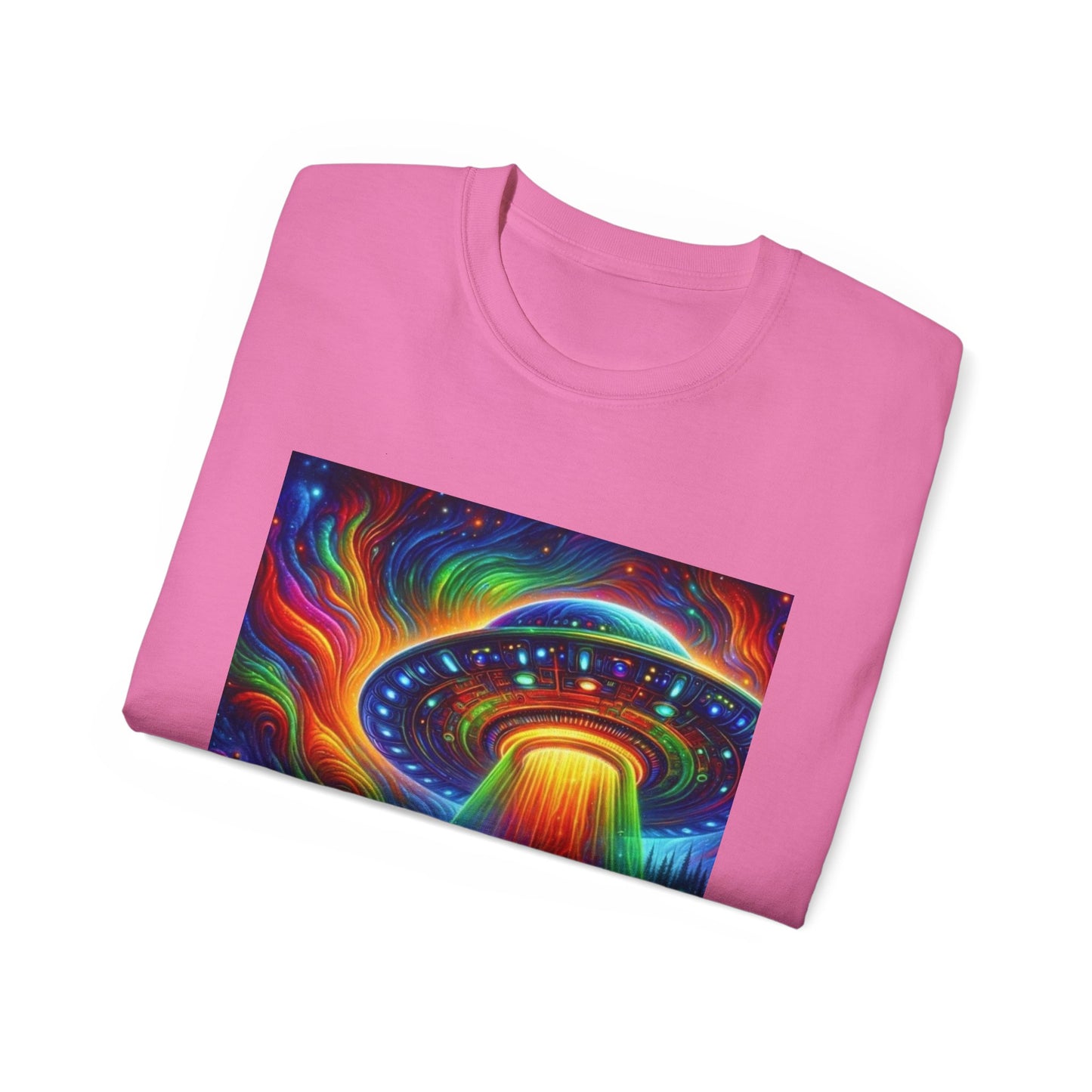 Cosmic Adventure Tee - Unisex Ultra Cotton T-Shirt, UFO Graphic Tee, Colorful Sci-Fi Shirt, Perfect for Festivals, Gift for Space Lovers