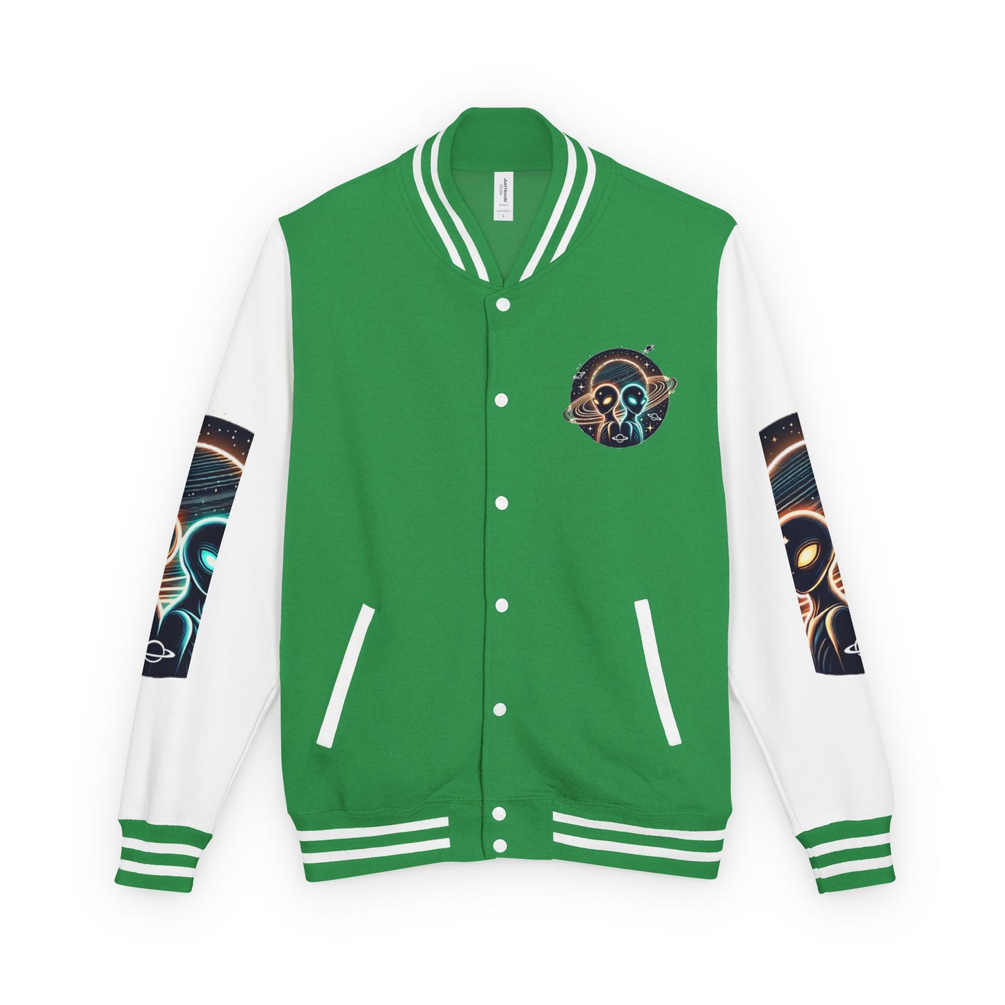 Cosmic Alien Letterman Jacket | Vintage Style Outerwear, Trendy Unisex Jacket, Space Theme Apparel, Perfect for Cosplay or Gift