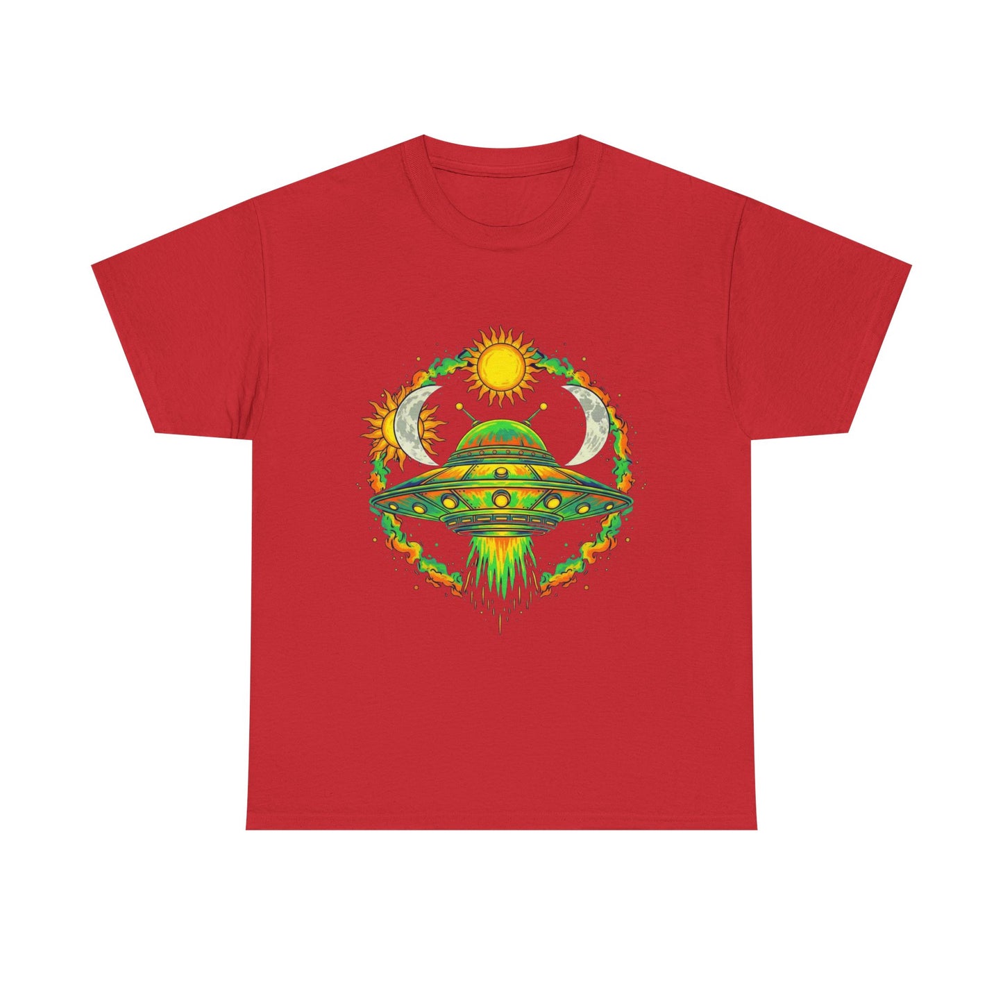 Cosmic Vibes Unisex Heavy Cotton Tee | UFO Graphic T-Shirt, Space Lover Gift, Festival Wear, Summer Style, Unique Tee