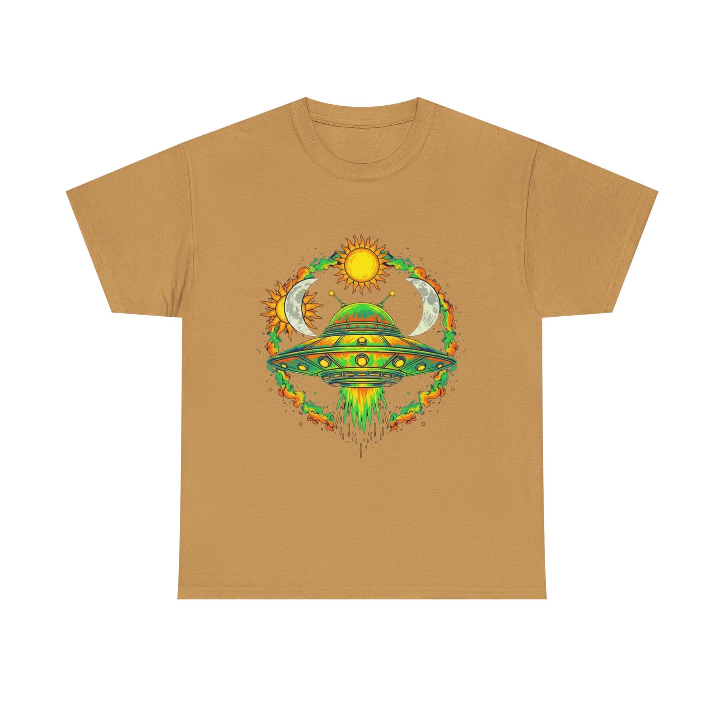 Cosmic Vibes Unisex Heavy Cotton Tee | UFO Graphic T-Shirt, Space Lover Gift, Festival Wear, Summer Style, Unique Tee