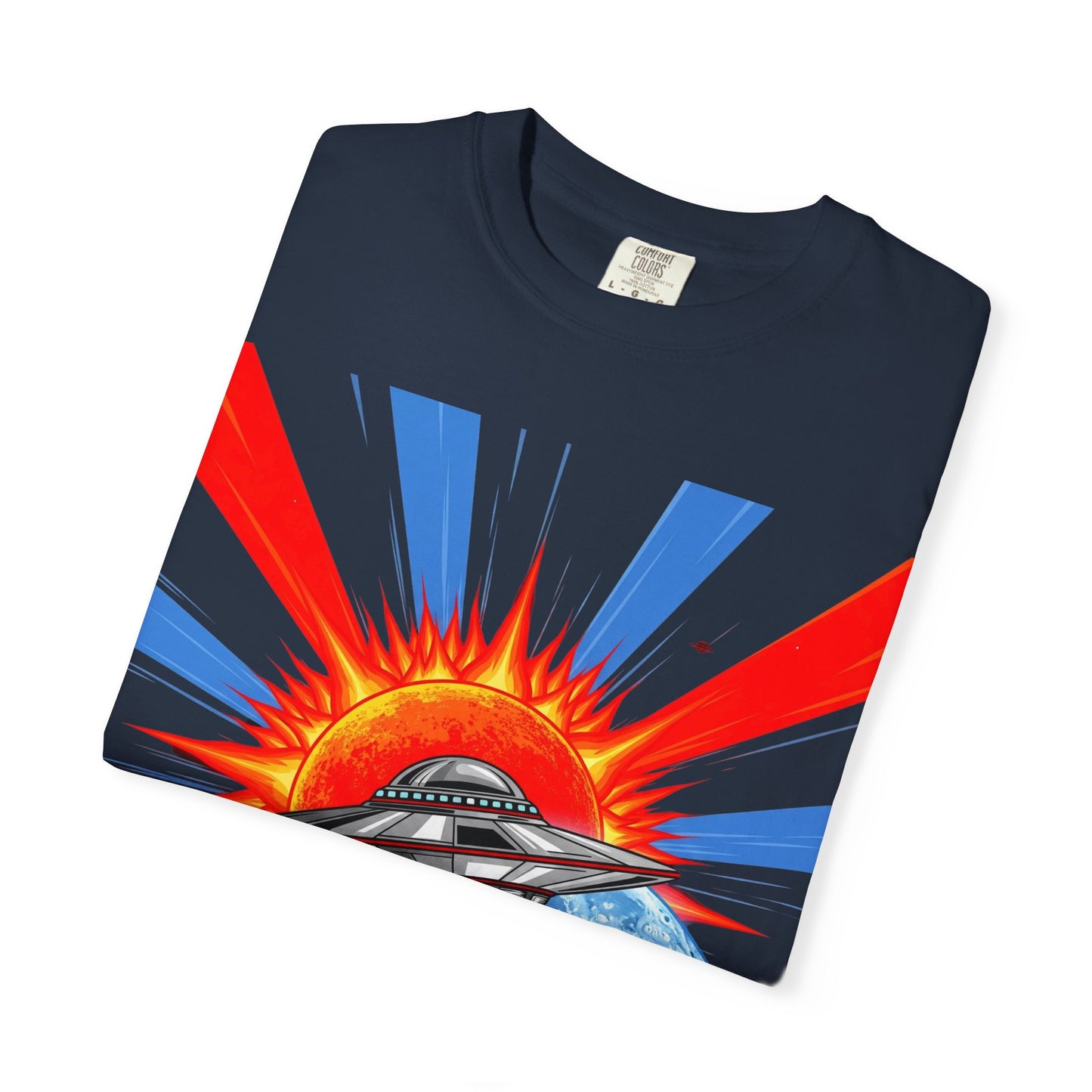 Retro Space Graphic T-shirt - Unisex Cartoon UFO Tee, Gift for Sci-fi Lovers, Casual Wear, Vintage Style, Summer Outfit