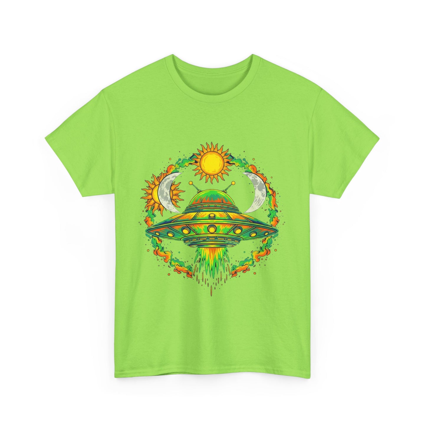 Cosmic Vibes Unisex Heavy Cotton Tee | UFO Graphic T-Shirt, Space Lover Gift, Festival Wear, Summer Style, Unique Tee