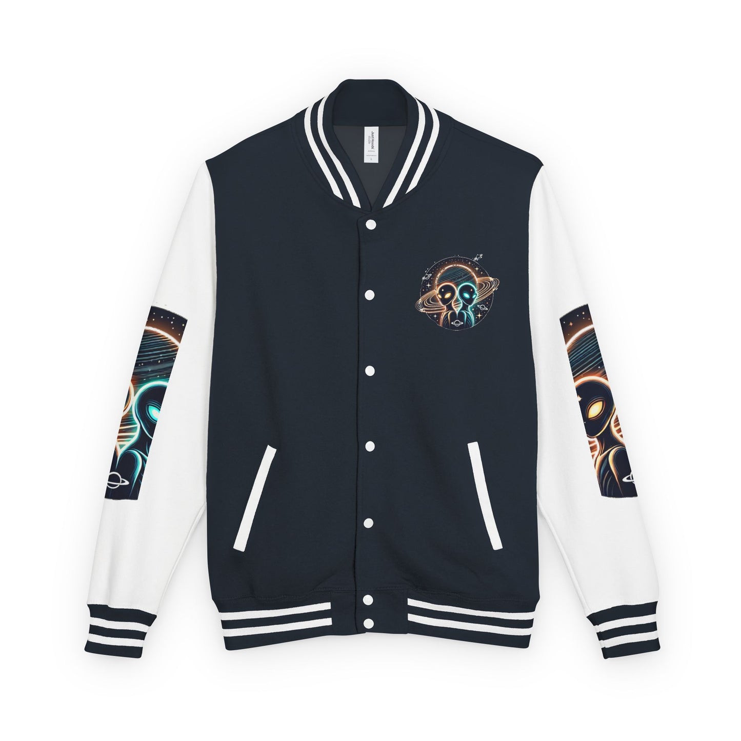 Cosmic Alien Letterman Jacket | Vintage Style Outerwear, Trendy Unisex Jacket, Space Theme Apparel, Perfect for Cosplay or Gift