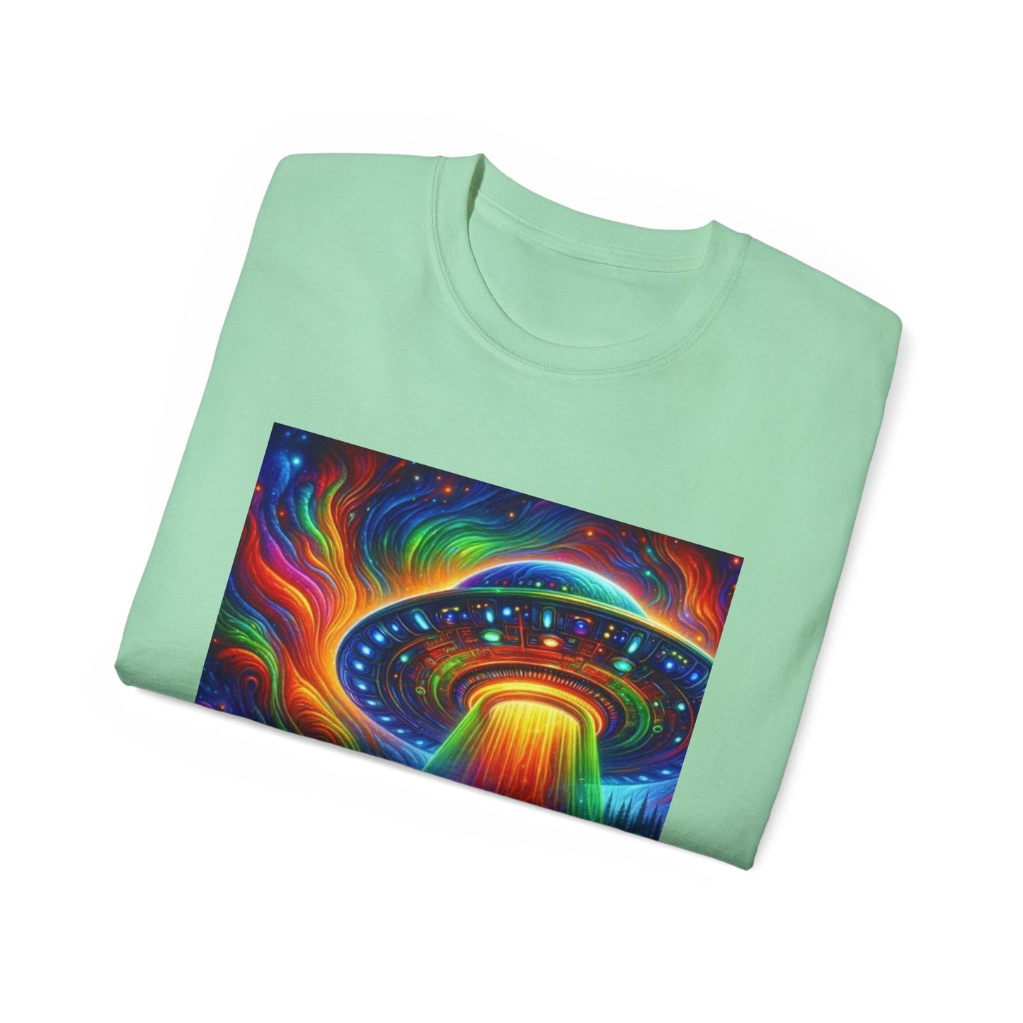 Cosmic Adventure Tee - Unisex Ultra Cotton T-Shirt, UFO Graphic Tee, Colorful Sci-Fi Shirt, Perfect for Festivals, Gift for Space Lovers