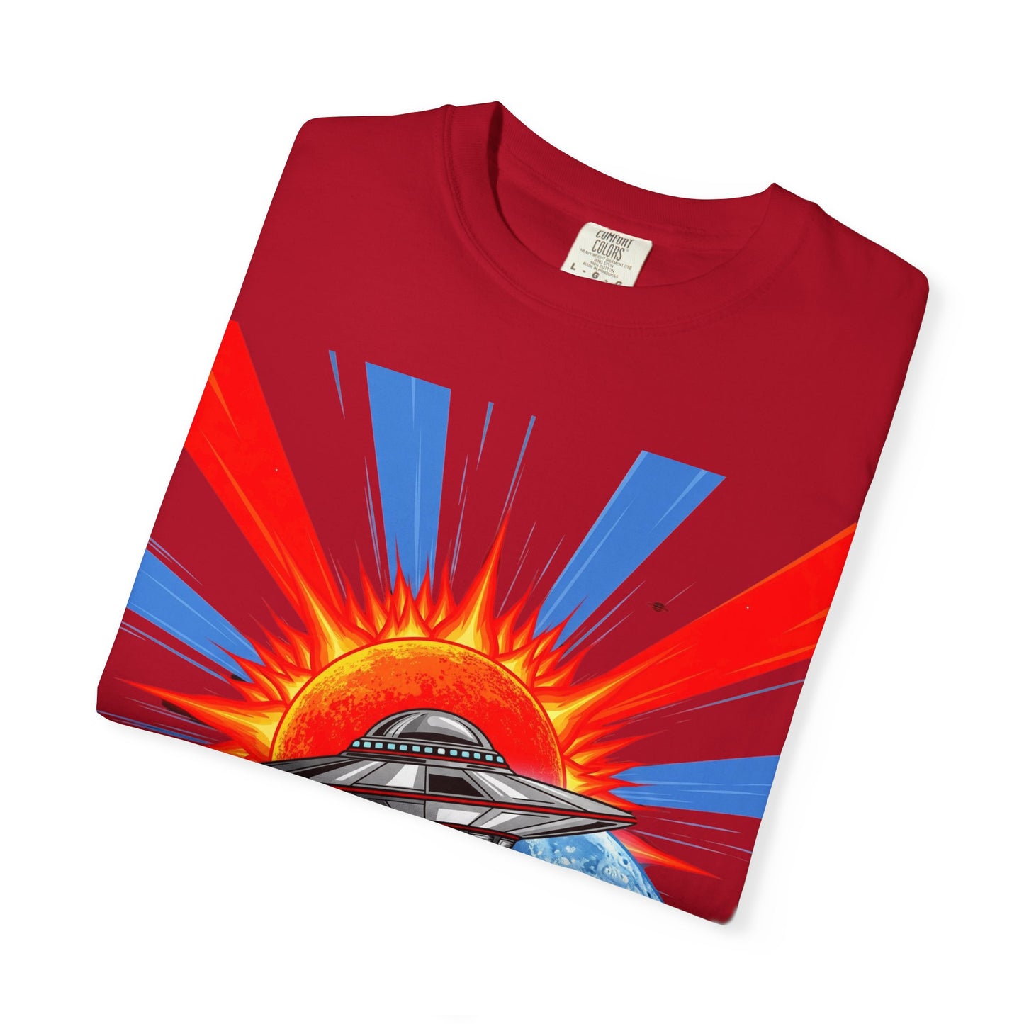 Retro Space Graphic T-shirt - Unisex Cartoon UFO Tee, Gift for Sci-fi Lovers, Casual Wear, Vintage Style, Summer Outfit