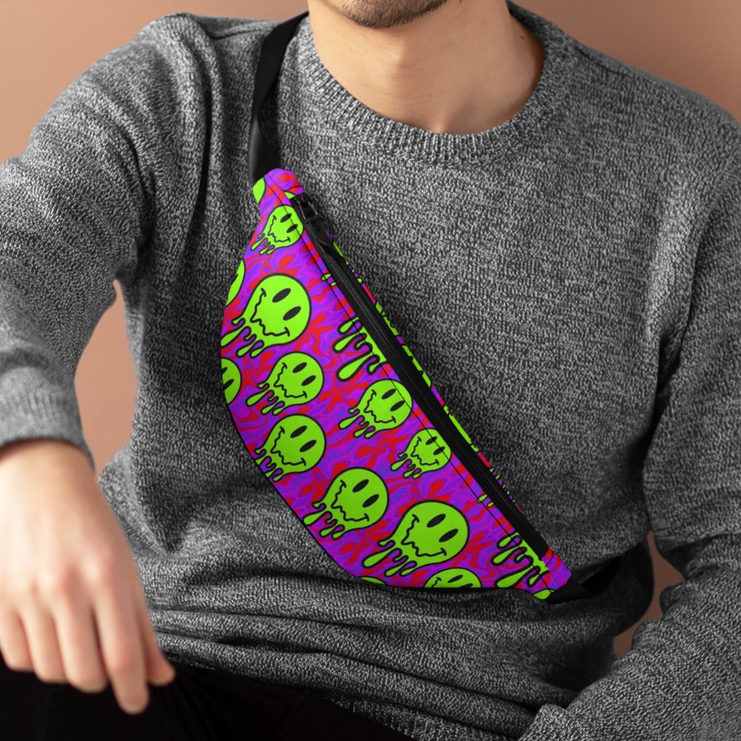 Vibrant Graphic Fanny Pack - Perfect for Festivals, Travel, and Everyday Use, Stylish Accessory, Trendy Utility Bag, Neon Smile Design
