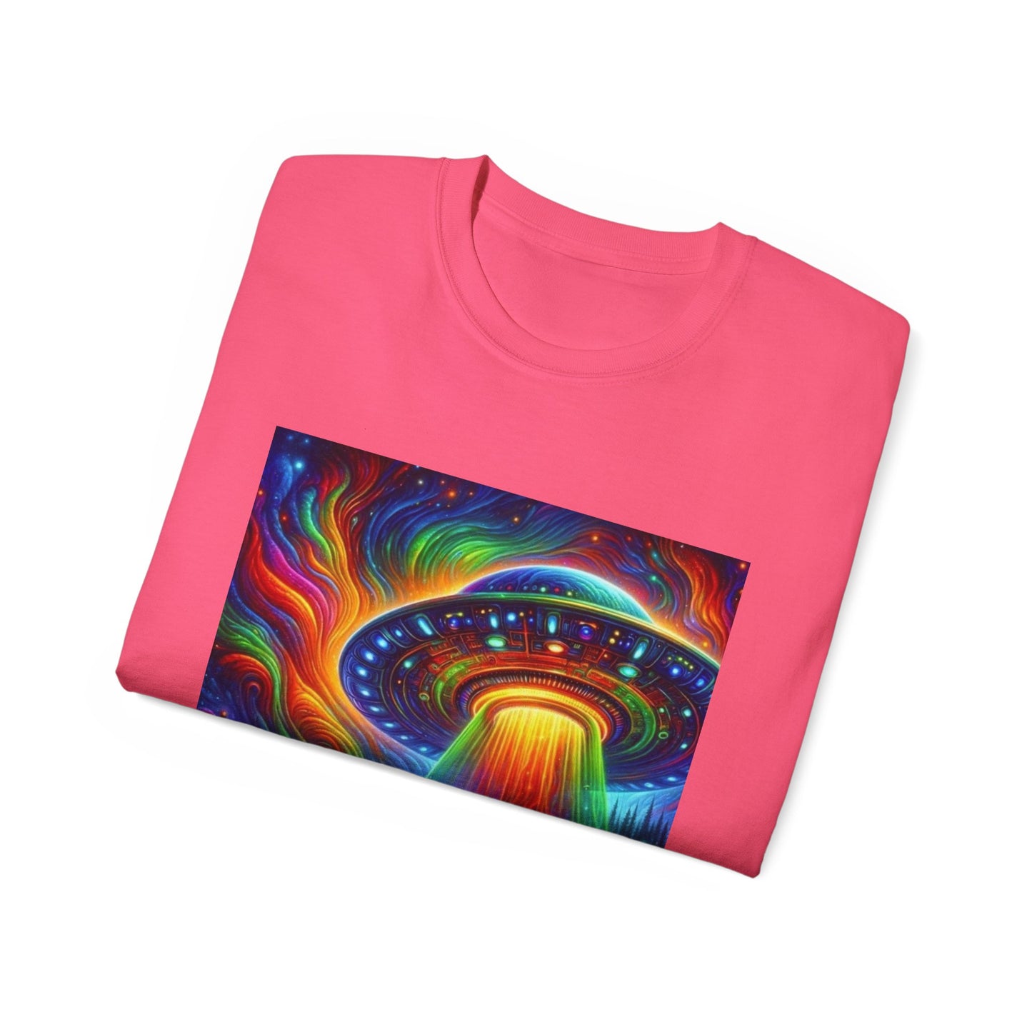 Cosmic Adventure Tee - Unisex Ultra Cotton T-Shirt, UFO Graphic Tee, Colorful Sci-Fi Shirt, Perfect for Festivals, Gift for Space Lovers