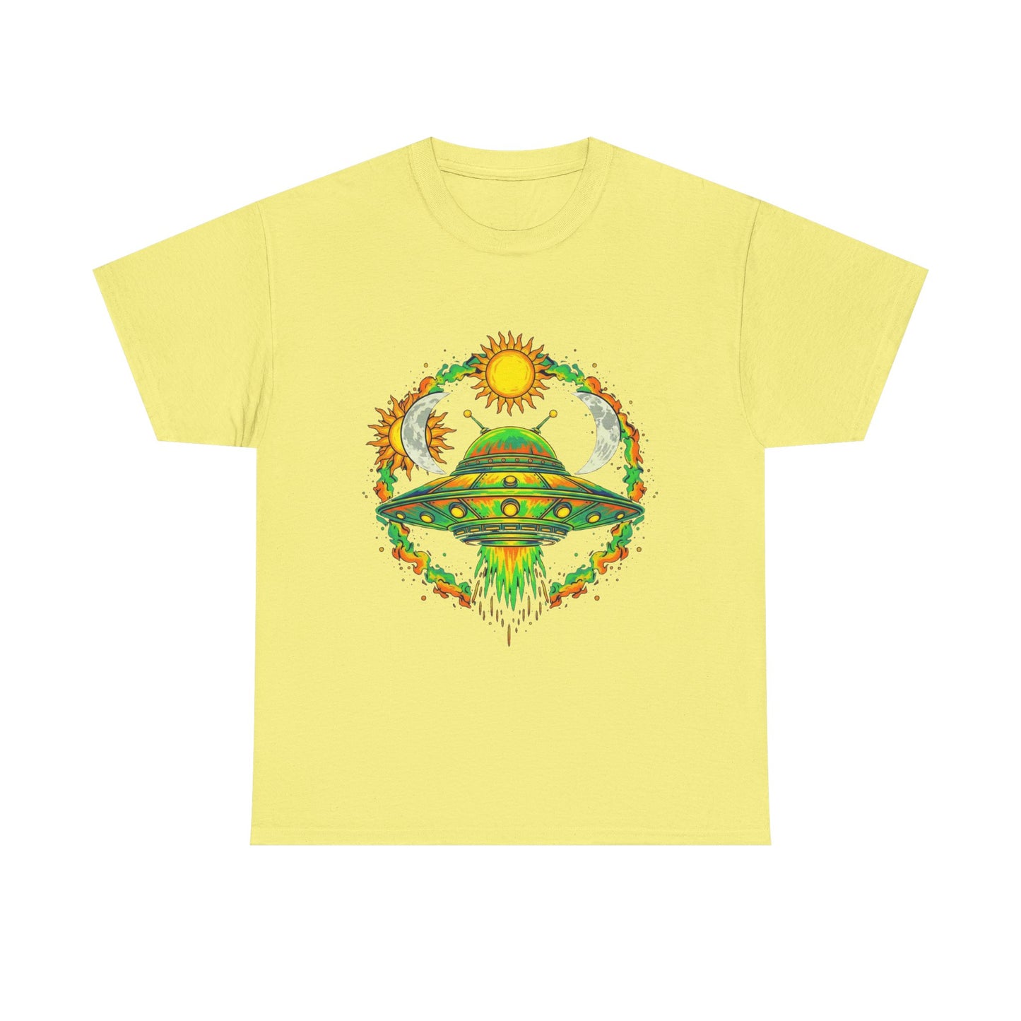 Cosmic Vibes Unisex Heavy Cotton Tee | UFO Graphic T-Shirt, Space Lover Gift, Festival Wear, Summer Style, Unique Tee