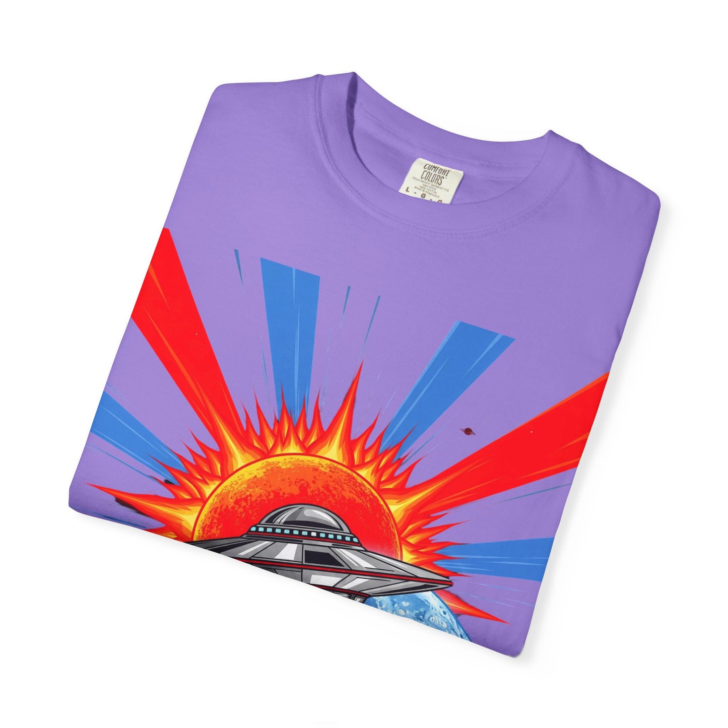Retro Space Graphic T-shirt - Unisex Cartoon UFO Tee, Gift for Sci-fi Lovers, Casual Wear, Vintage Style, Summer Outfit
