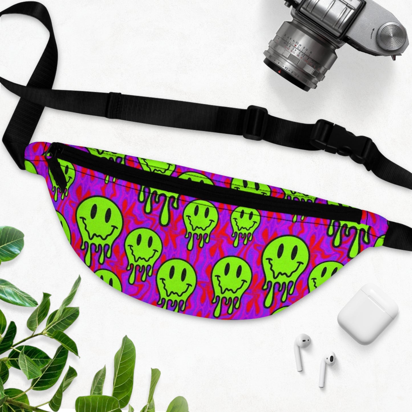 Vibrant Graphic Fanny Pack - Perfect for Festivals, Travel, and Everyday Use, Stylish Accessory, Trendy Utility Bag, Neon Smile Design