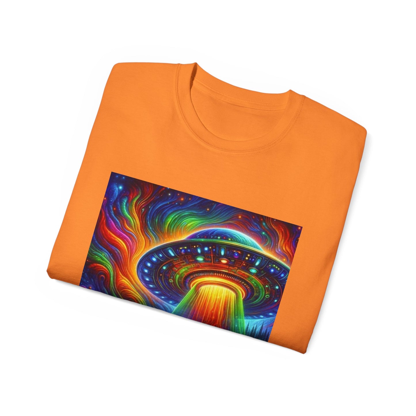 Cosmic Adventure Tee - Unisex Ultra Cotton T-Shirt, UFO Graphic Tee, Colorful Sci-Fi Shirt, Perfect for Festivals, Gift for Space Lovers