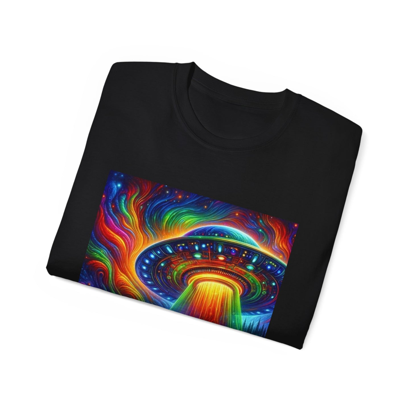 Cosmic Adventure Tee - Unisex Ultra Cotton T-Shirt, UFO Graphic Tee, Colorful Sci-Fi Shirt, Perfect for Festivals, Gift for Space Lovers