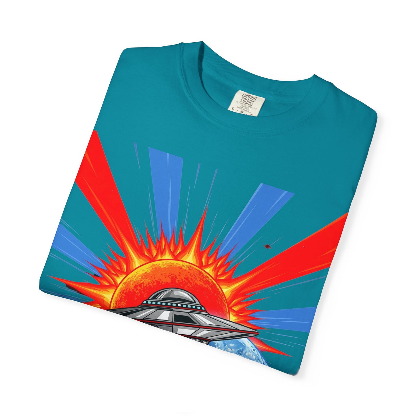 Retro Space Graphic T-shirt - Unisex Cartoon UFO Tee, Gift for Sci-fi Lovers, Casual Wear, Vintage Style, Summer Outfit