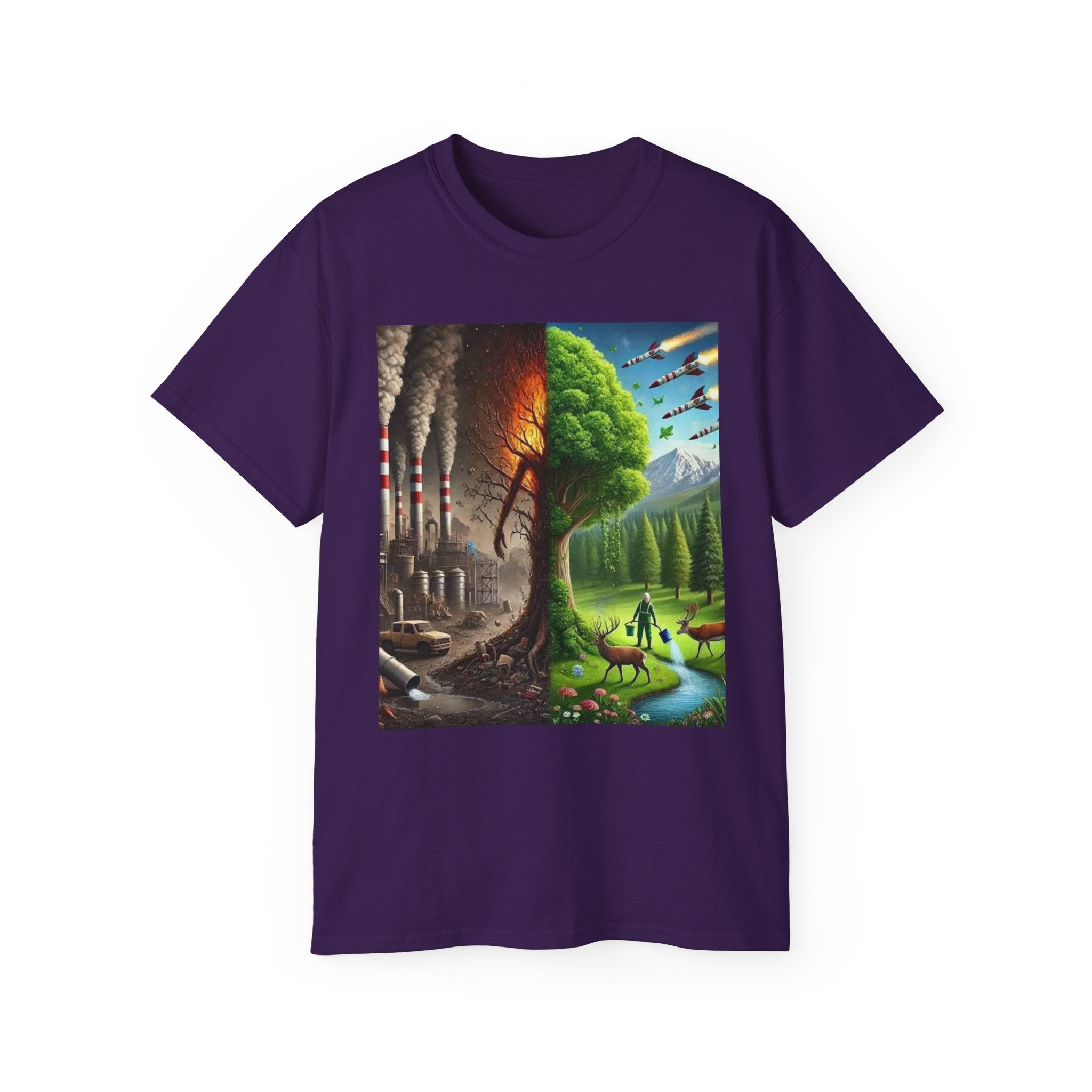 Eco-Conscious Graphic Tee - Nature vs. Pollution Art, Unisex T-Shirt for Environmental Awareness, Eco-Friendly Gift, Earth Day Apparel,