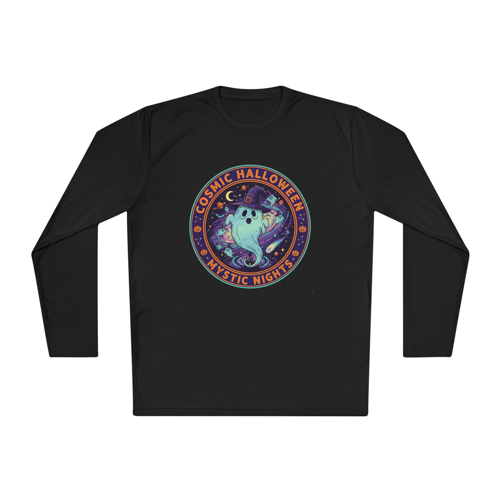 Cosmic Halloween Unisex Lightweight Long Sleeve Tee, Spooky Apparel for Fall, Ghost Graphic Tee, Mystic Nights Shirt, Halloween Fashion