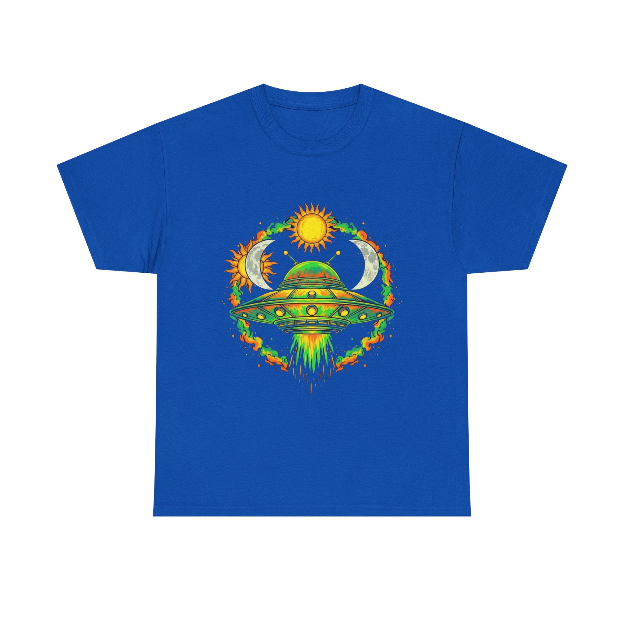 Cosmic Vibes Unisex Heavy Cotton Tee | UFO Graphic T-Shirt, Space Lover Gift, Festival Wear, Summer Style, Unique Tee