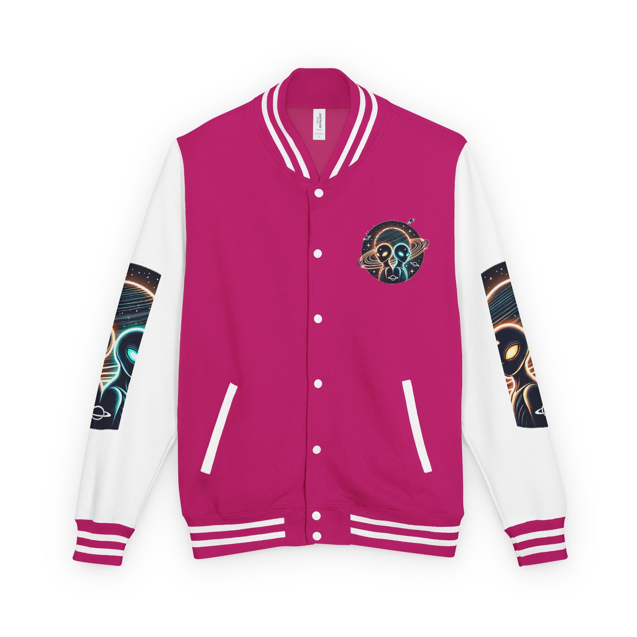 Cosmic Alien Letterman Jacket | Vintage Style Outerwear, Trendy Unisex Jacket, Space Theme Apparel, Perfect for Cosplay or Gift