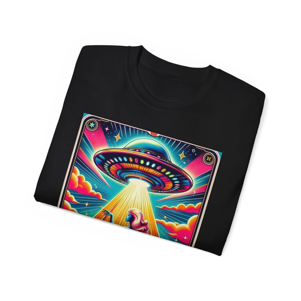Colorful UFO Graphic Tee, Retro Alien Shirt, Unisex Cotton T-Shirt, Fun Casual Wear, Gifts for Space Lovers, Festival Top
