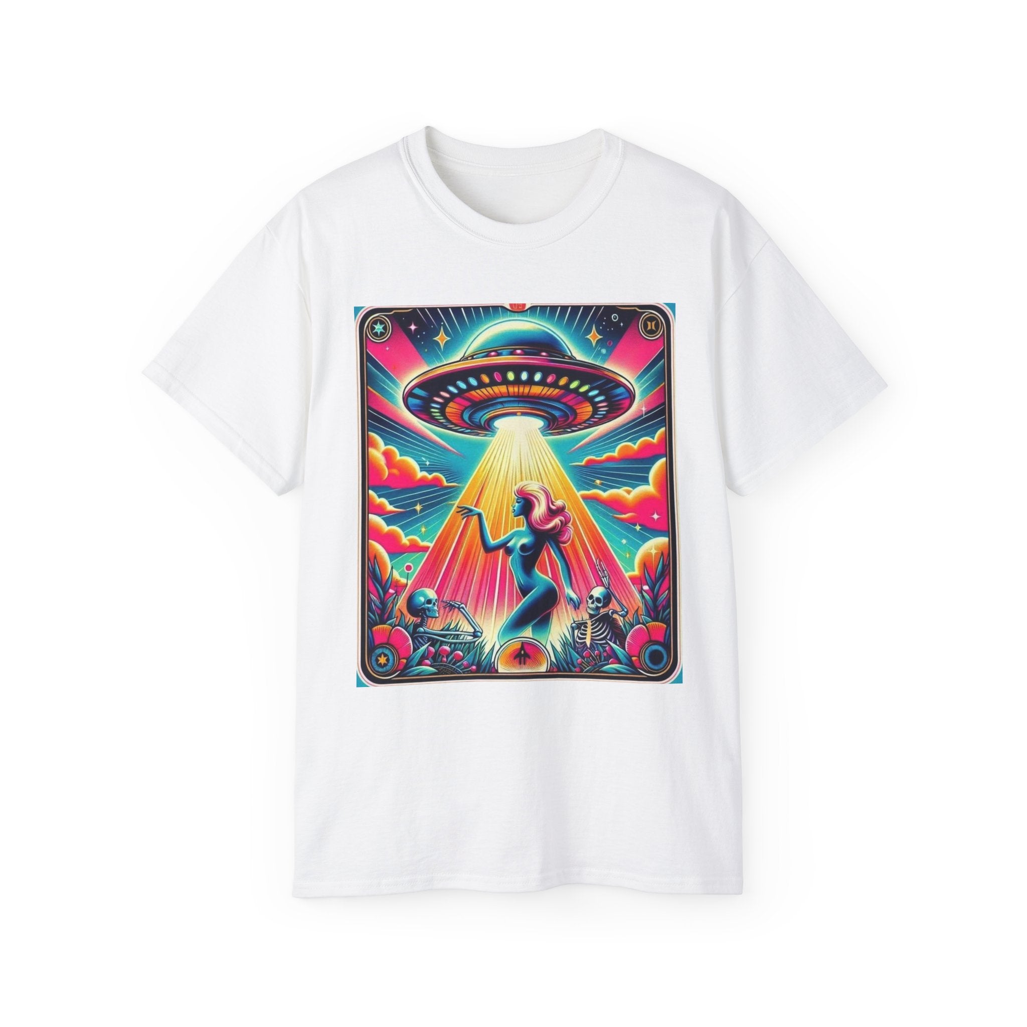 Colorful UFO Graphic Tee, Retro Alien Shirt, Unisex Cotton T-Shirt, Fun Casual Wear, Gifts for Space Lovers, Festival Top