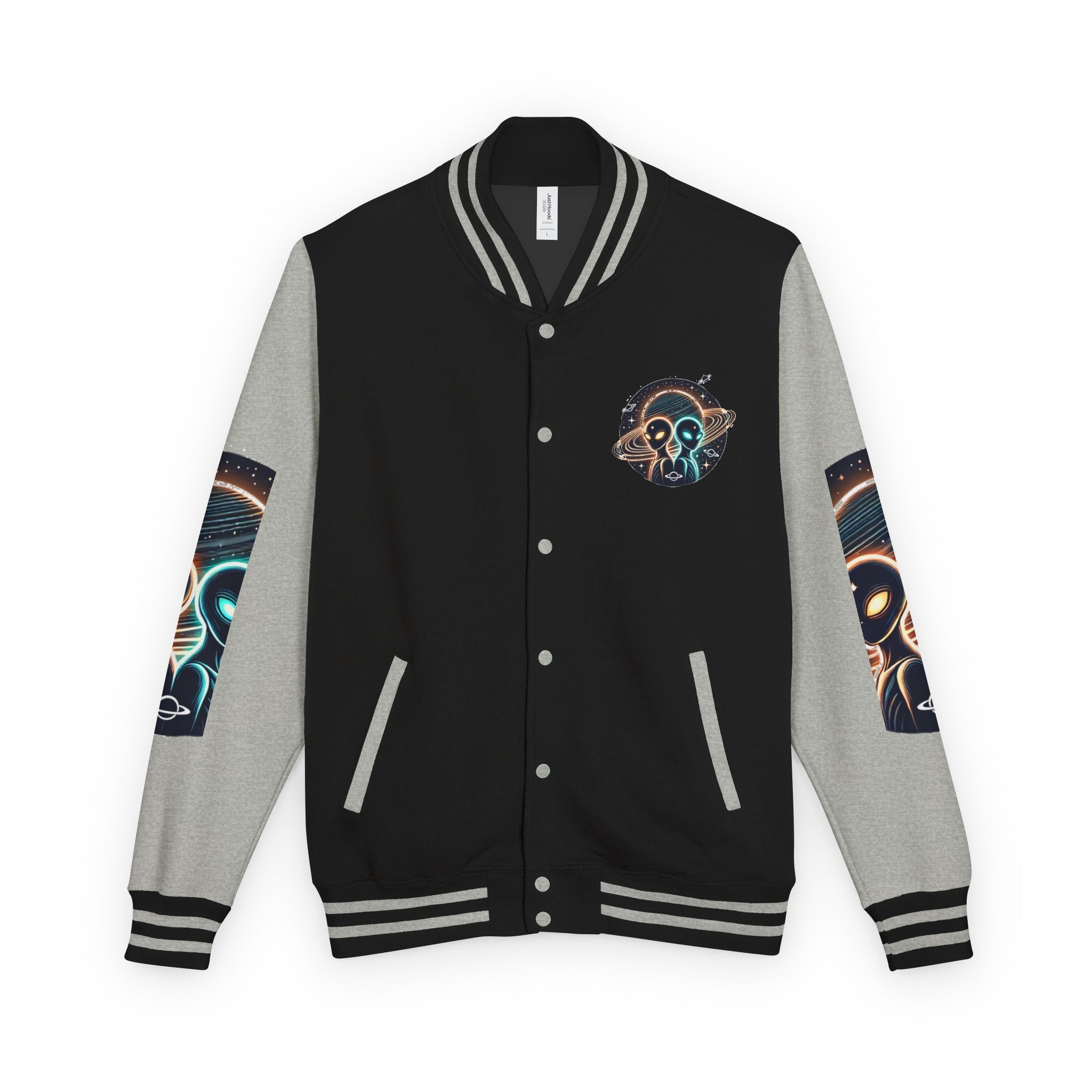 Cosmic Alien Letterman Jacket | Vintage Style Outerwear, Trendy Unisex Jacket, Space Theme Apparel, Perfect for Cosplay or Gift