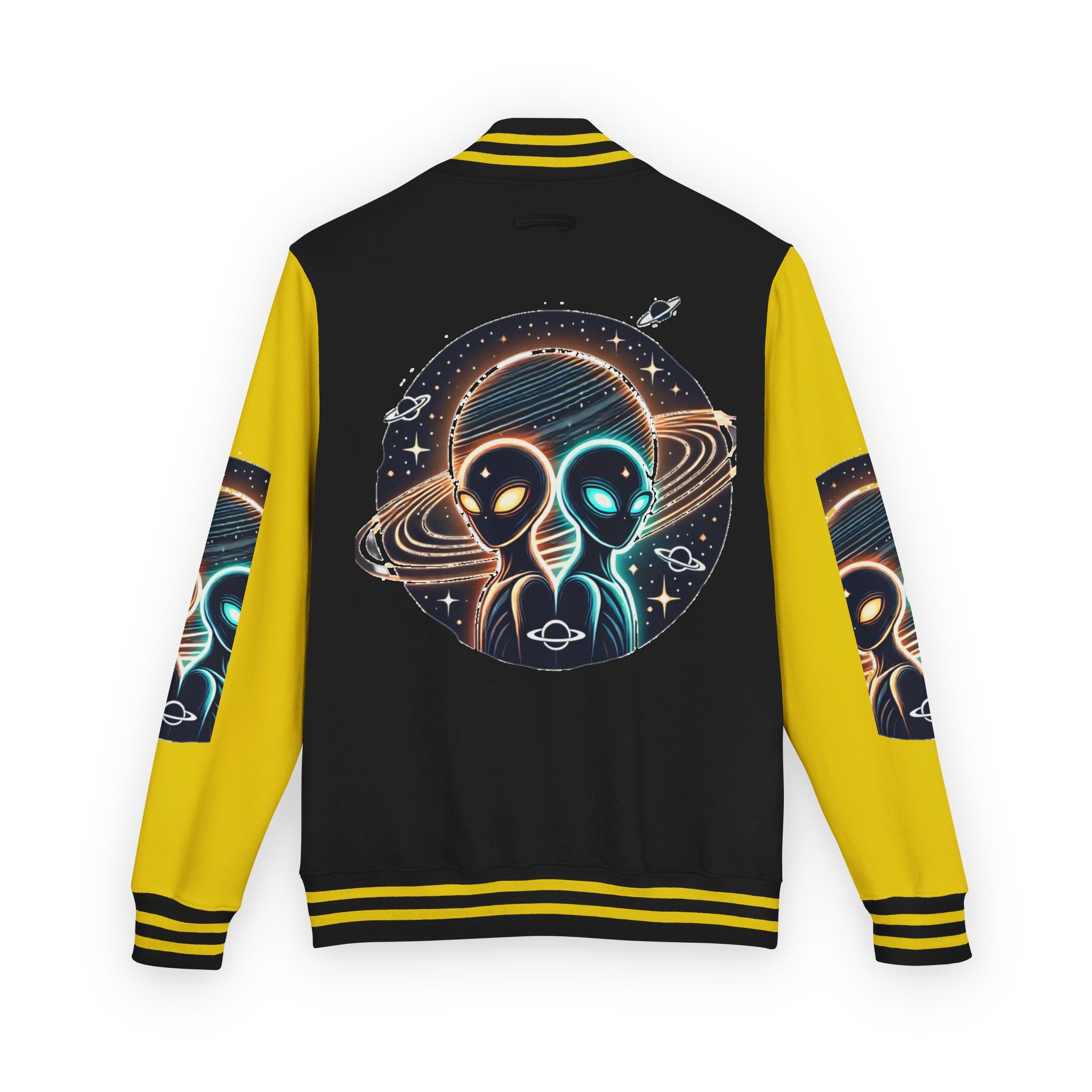 Cosmic Alien Letterman Jacket | Vintage Style Outerwear, Trendy Unisex Jacket, Space Theme Apparel, Perfect for Cosplay or Gift