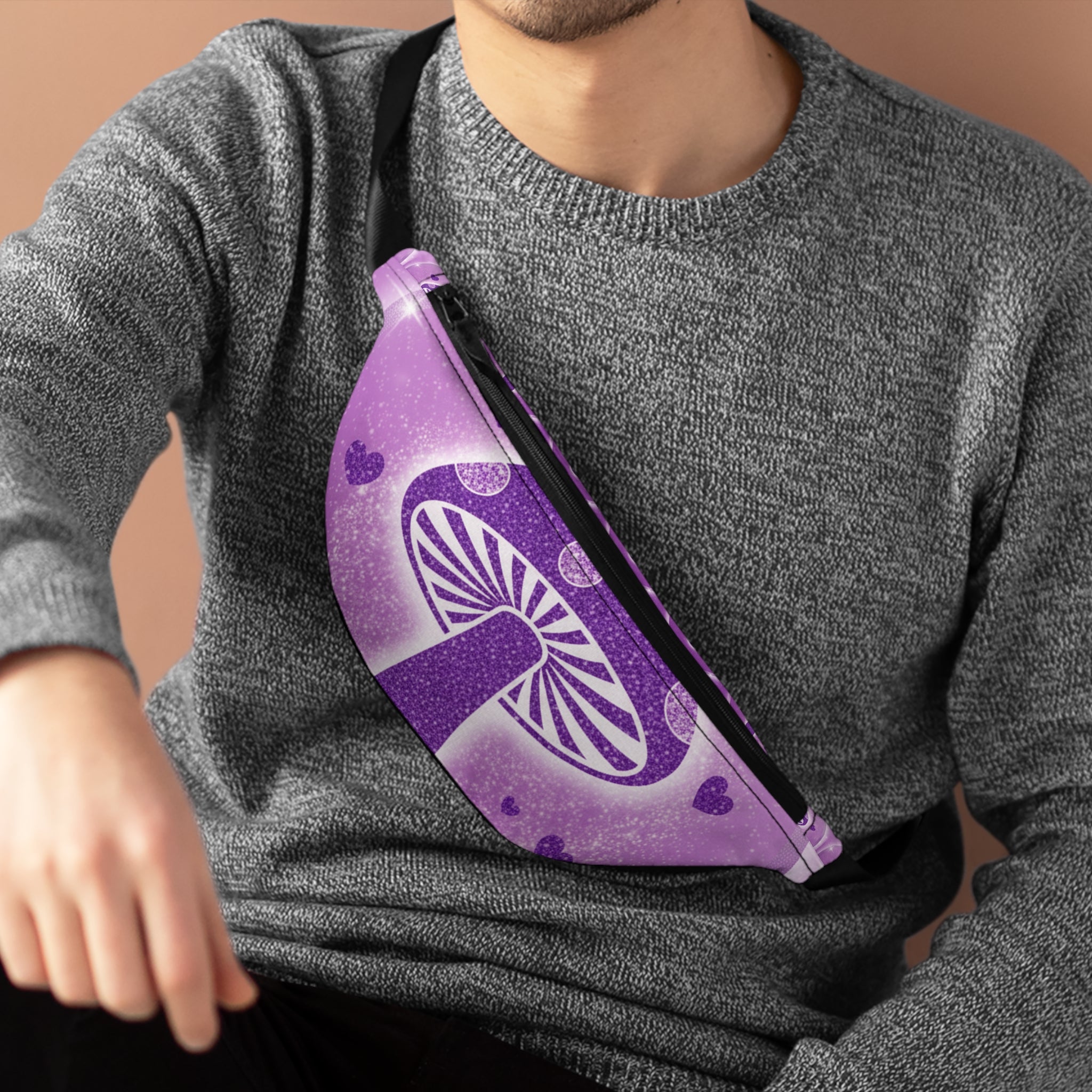 Purple Mushroom Fanny Pack, Trendy Bumbag for Festivals, Outdoor Adventure Bag, Cute Hip Pack, Mushroom Lover Gift