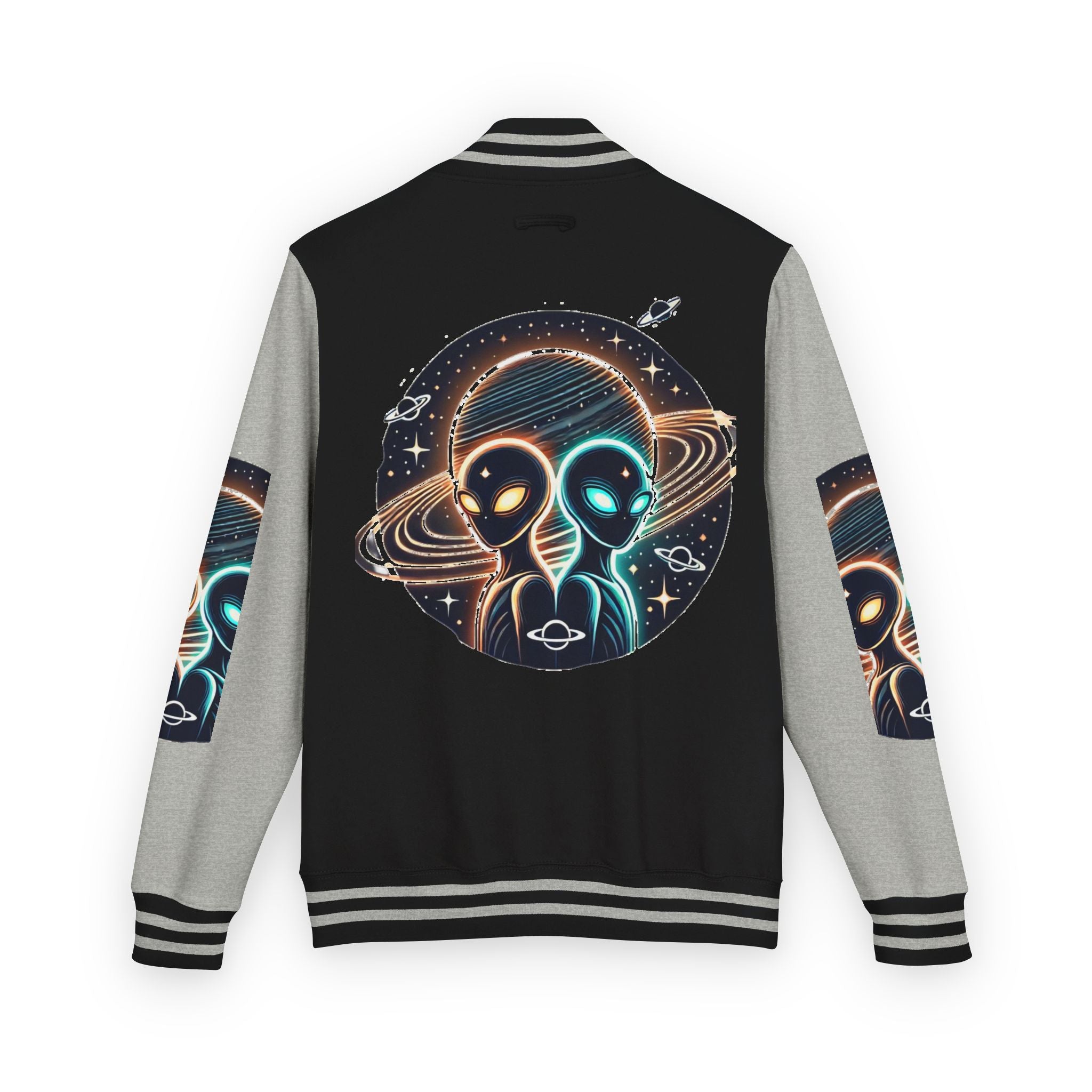 Cosmic Alien Letterman Jacket | Vintage Style Outerwear, Trendy Unisex Jacket, Space Theme Apparel, Perfect for Cosplay or Gift