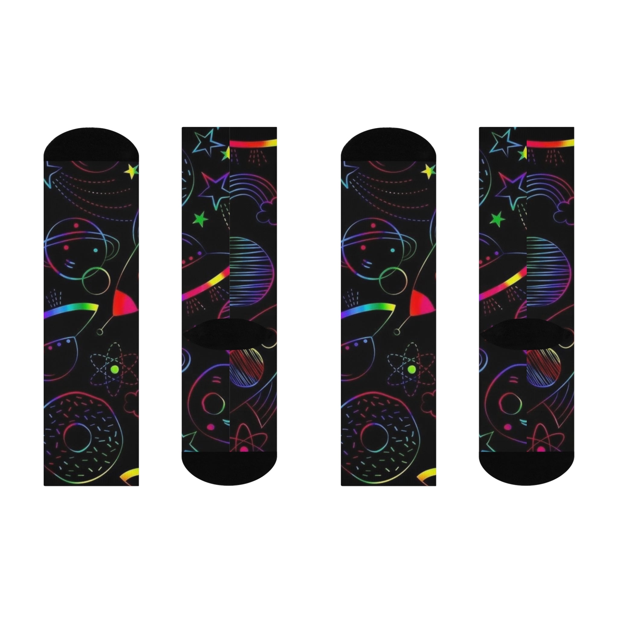 Cosmic Fun Cushioned Crew Socks - Colorful Space Design, Unique Gift for Astronomy Lovers, Comfortable Everyday Wear, Festival Accessory