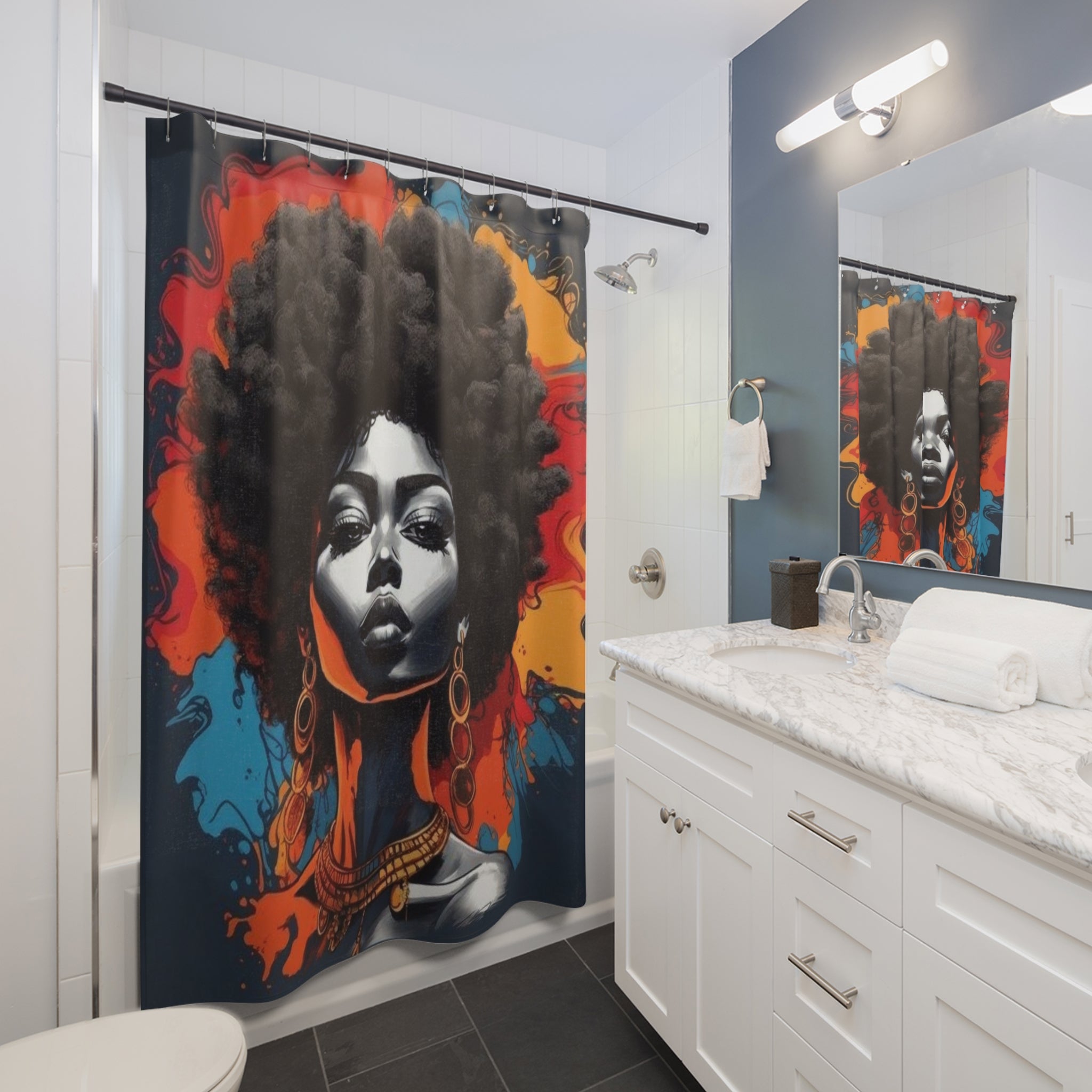 Bold Abstract Shower Curtain, Afrocentric Decor, Modern Bathroom Art, Unique Gift for Home, Boho Chic Bathroom Accessories