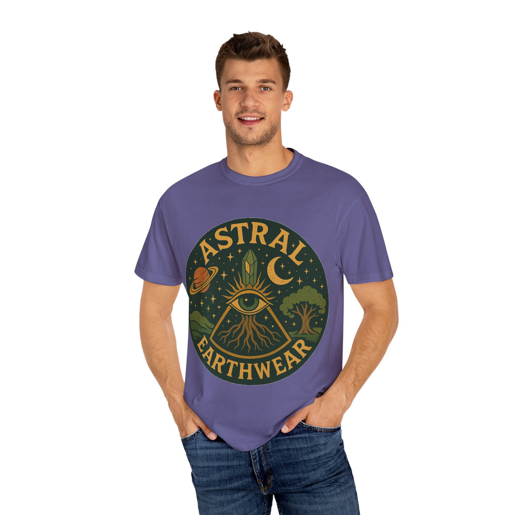Astral Earthwear Unisex T-Shirt, Boho Graphic Tee, Celestial Design Shirt, Gift for Nature Lovers, Casual Earthy Style