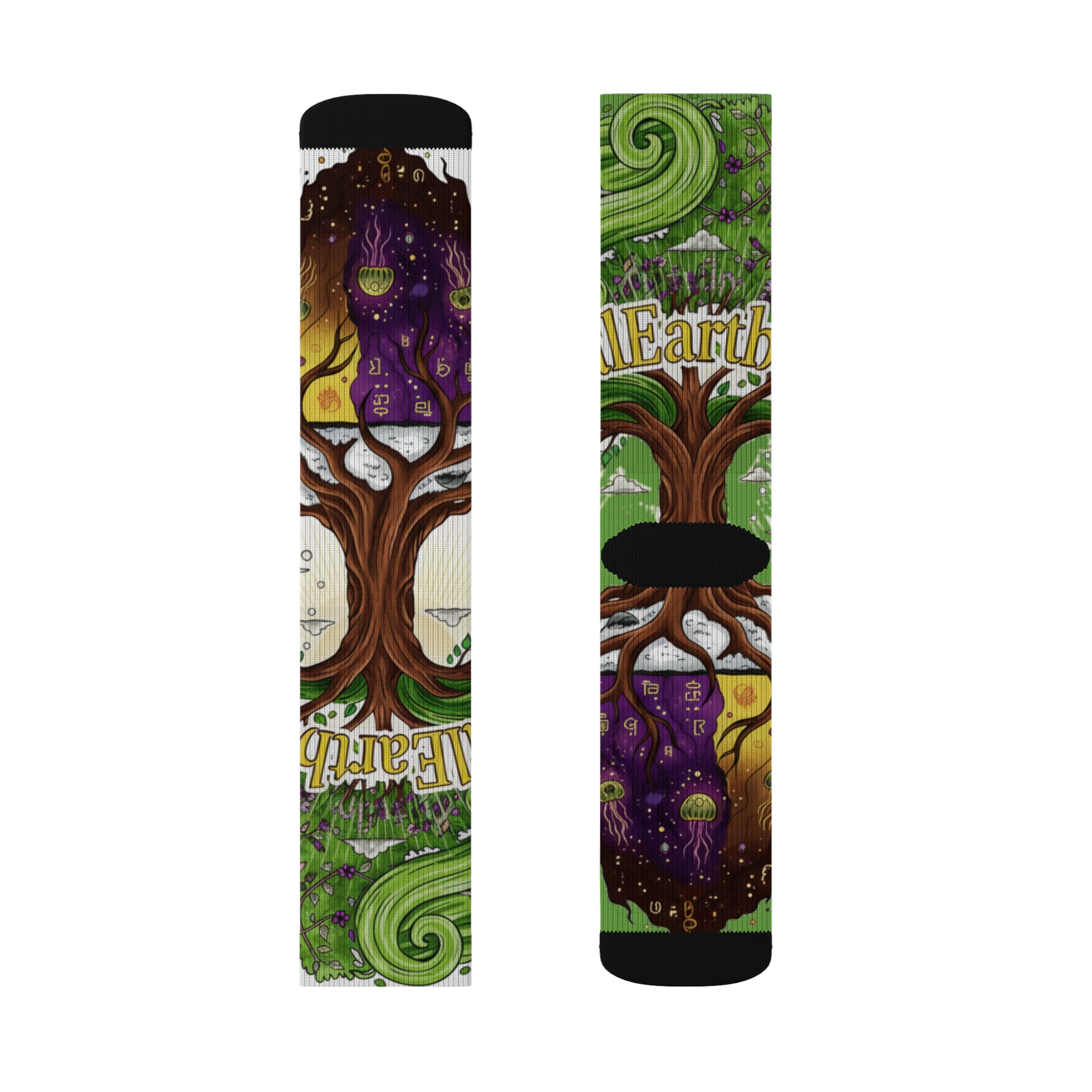 Whimsical Sublimation Socks, Colorful Tree Design, Unique Gift for Nature Lovers, Cozy Footwear, Festival Accessory, Eco-Friendly Socks