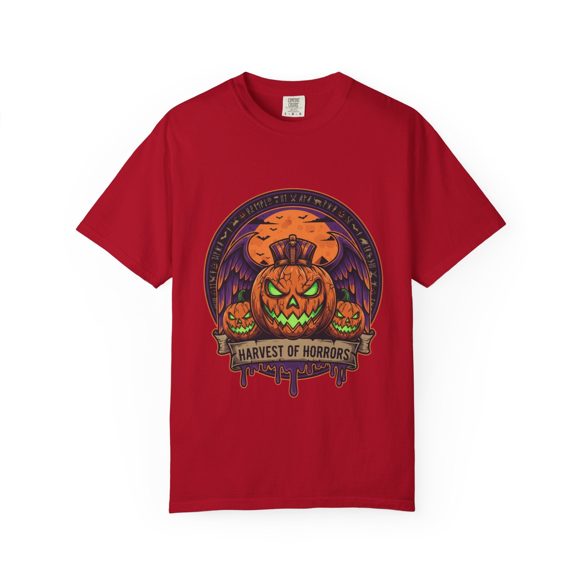 Harvest of Horrors Unisex T-shirt | Halloween Apparel, Spooky Graphic Tee, Fall Fashion, Pumpkin Shirt, October Outfit