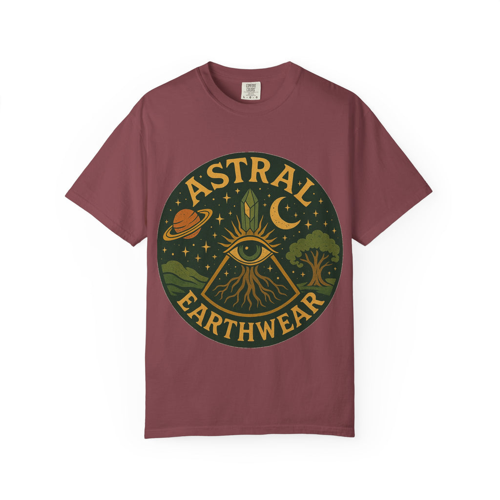 Astral Earthwear Unisex T-Shirt, Boho Graphic Tee, Celestial Design Shirt, Gift for Nature Lovers, Casual Earthy Style