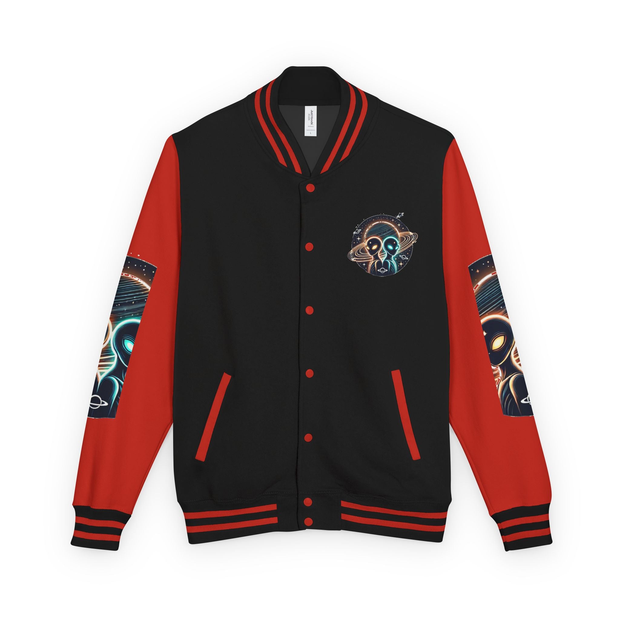 Cosmic Alien Letterman Jacket | Vintage Style Outerwear, Trendy Unisex Jacket, Space Theme Apparel, Perfect for Cosplay or Gift