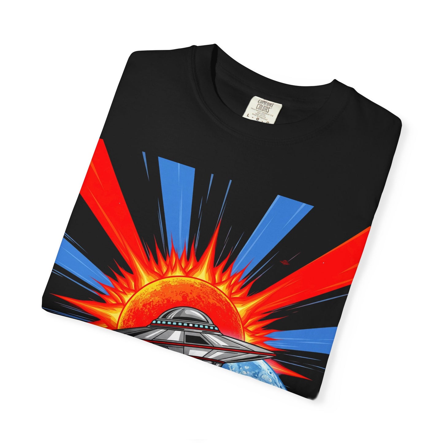 Retro Space Graphic T-shirt - Unisex Cartoon UFO Tee, Gift for Sci-fi Lovers, Casual Wear, Vintage Style, Summer Outfit