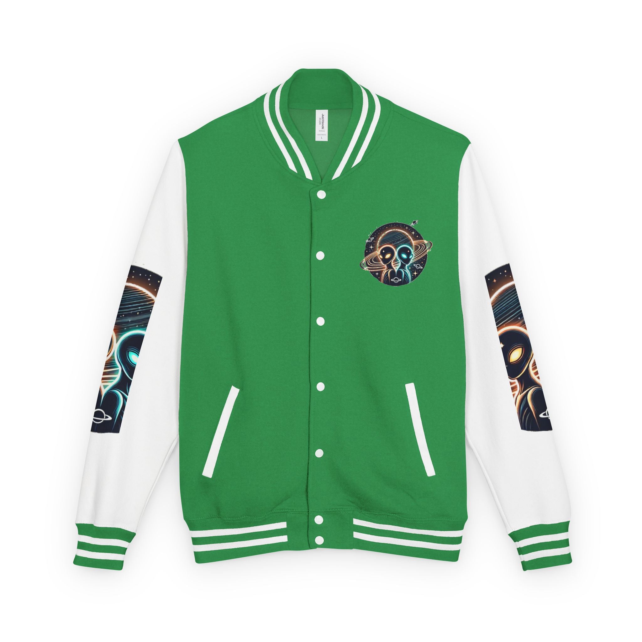Cosmic Alien Letterman Jacket | Vintage Style Outerwear, Trendy Unisex Jacket, Space Theme Apparel, Perfect for Cosplay or Gift