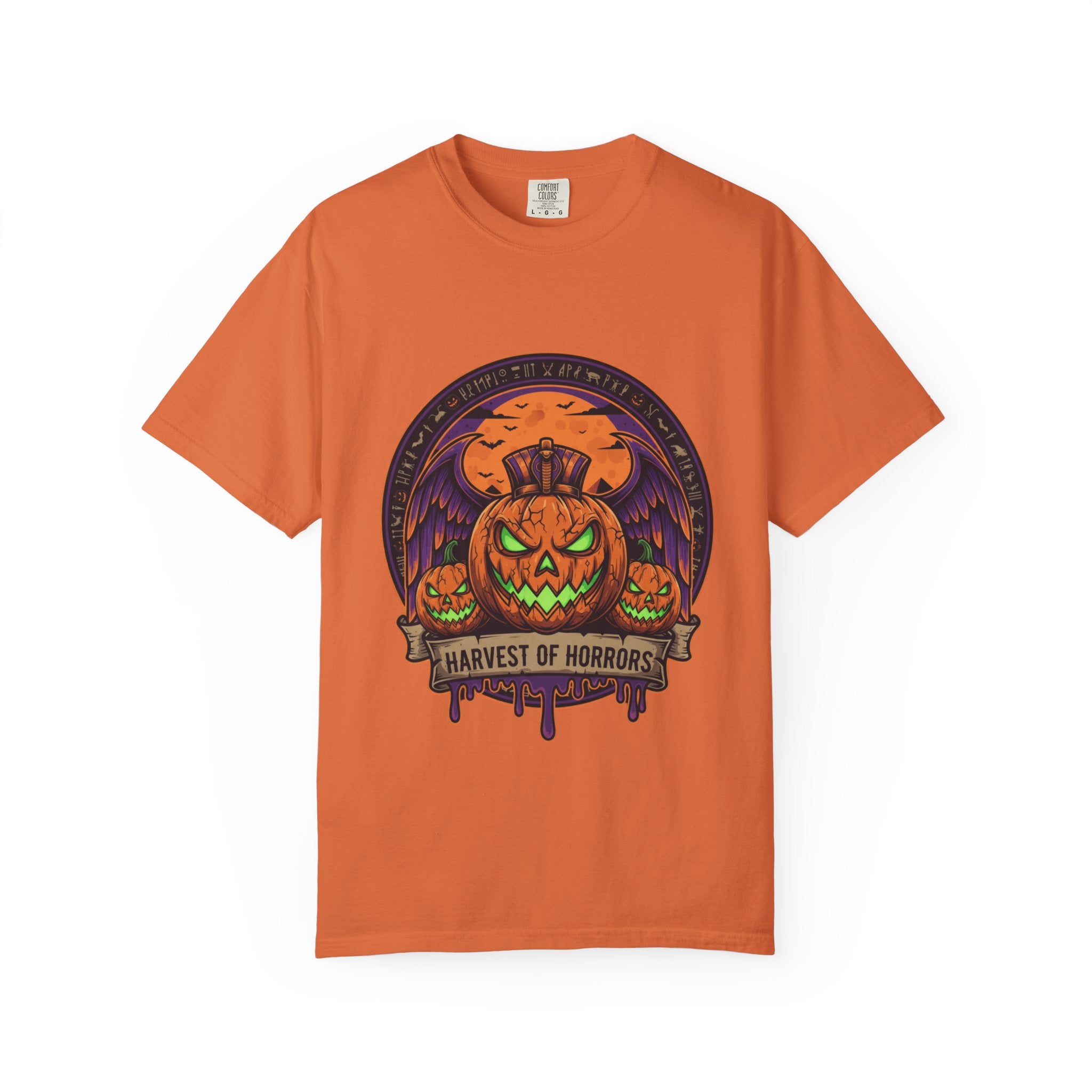 Harvest of Horrors Unisex T-shirt | Halloween Apparel, Spooky Graphic Tee, Fall Fashion, Pumpkin Shirt, October Outfit