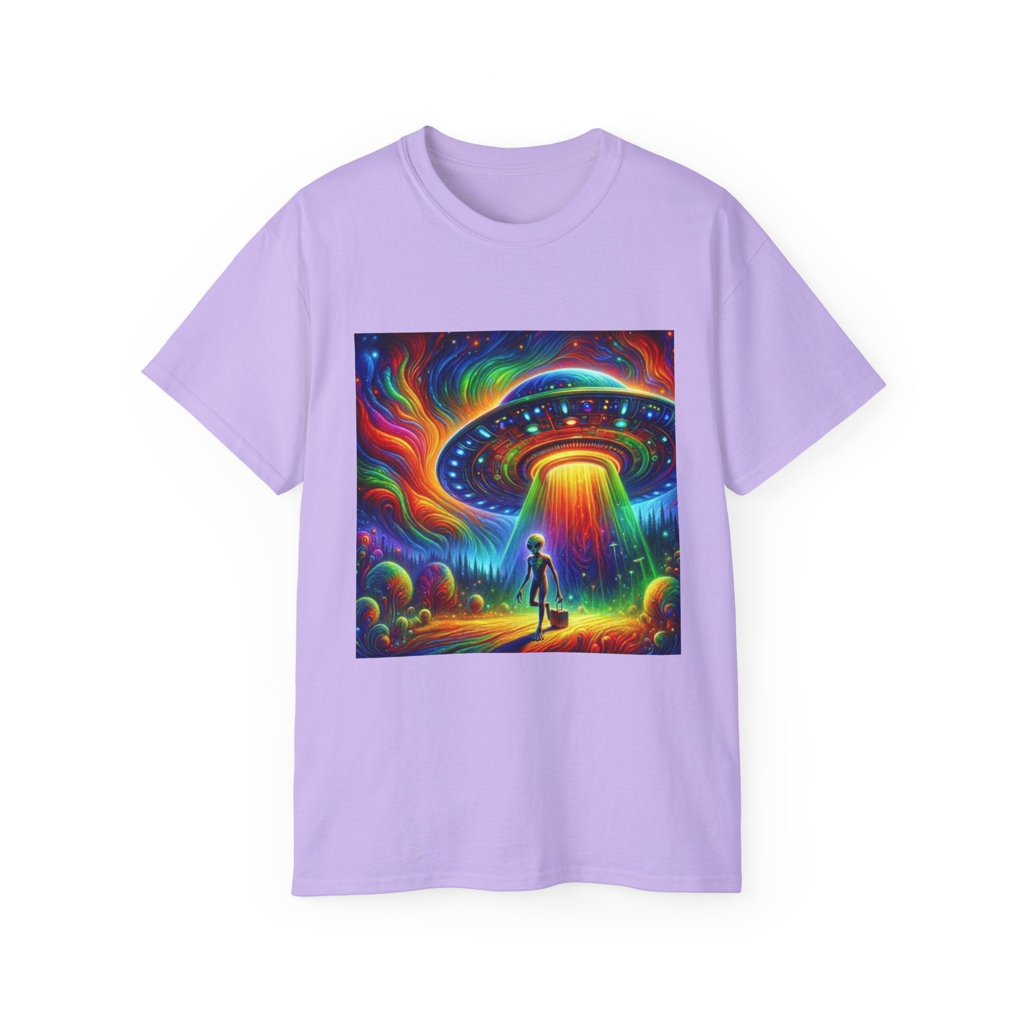 Cosmic Adventure Tee - Unisex Ultra Cotton T-Shirt, UFO Graphic Tee, Colorful Sci-Fi Shirt, Perfect for Festivals, Gift for Space Lovers