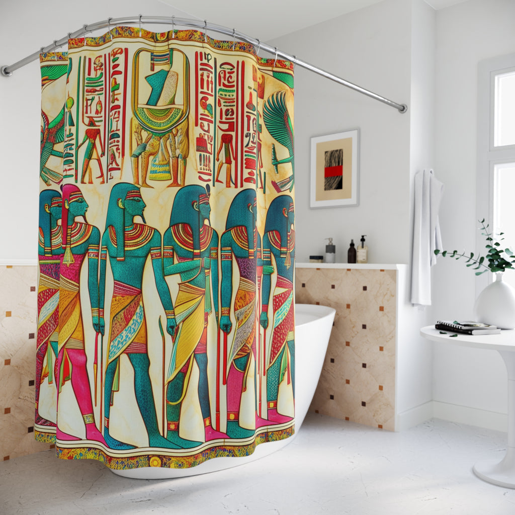 Vibrant Egyptian Print Shower Curtain, Boho Bathroom Decor, Unique Home Accessory, Gifts for Egypt Lovers, Stylish Bathing Experience, [...]