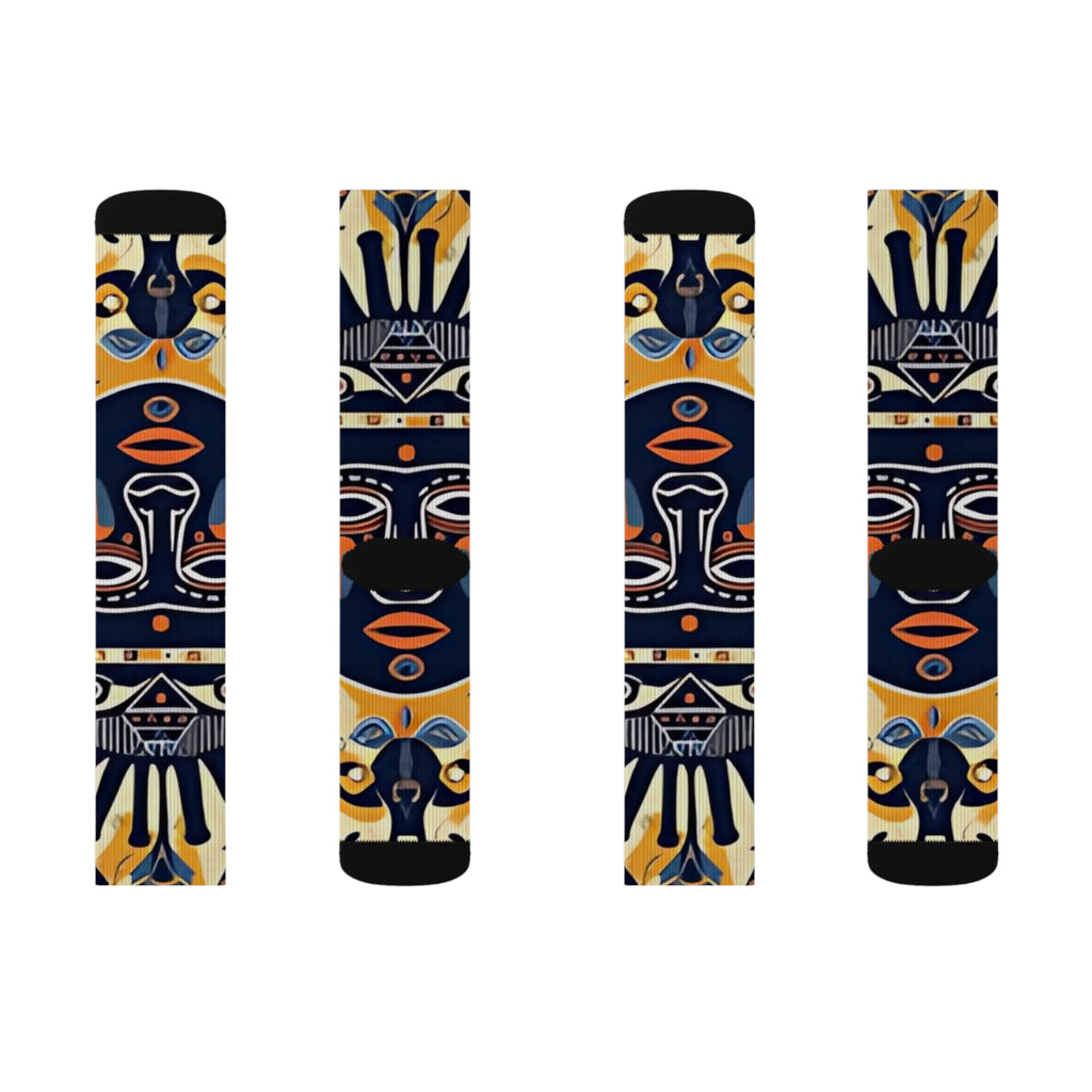 Tribal Art Sublimation Socks | Unique Patterned Crew Socks, Gift for Him, Gift for Her, Fun Fashion Socks, Boho Style Accessories