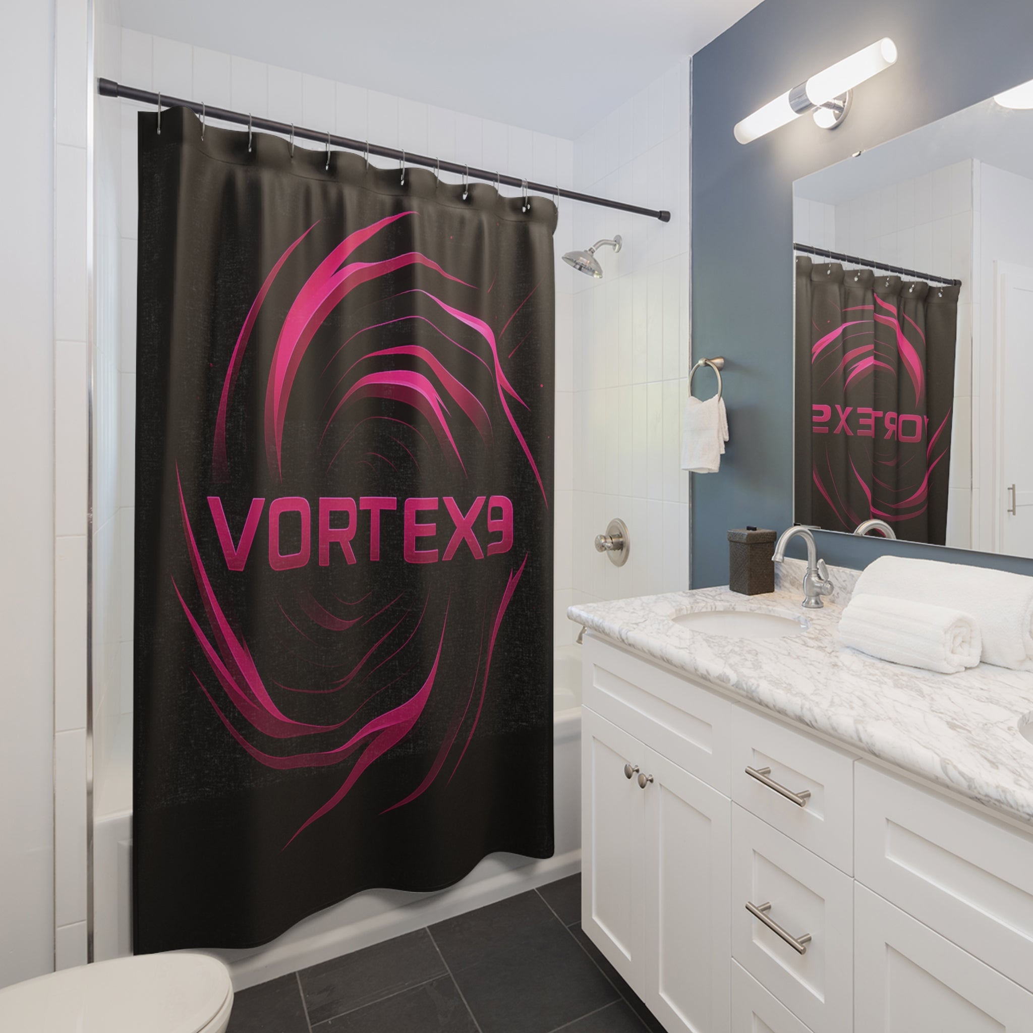 Vortex9 Shower Curtain | Modern Minimalist Decor, Gamer Bathroom Style, Creative Gift for Home, Unique Design for all Occasions