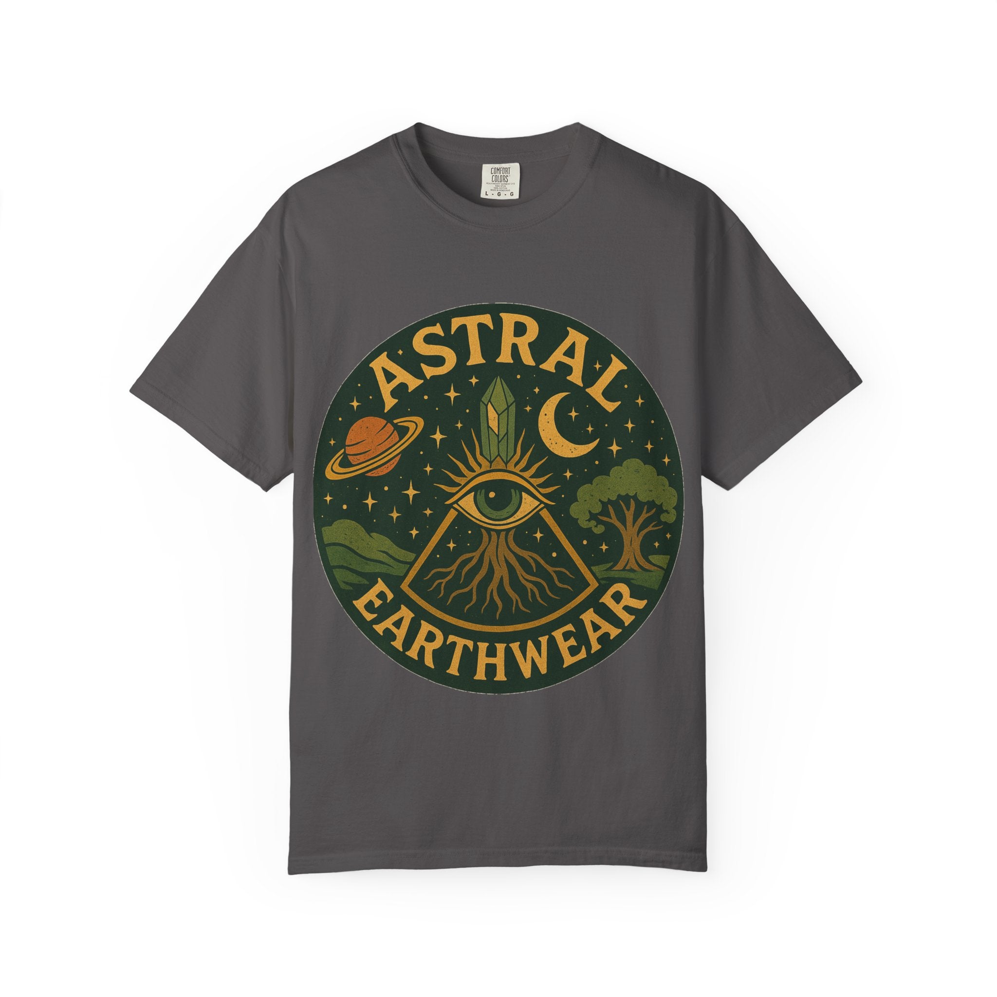 Astral Earthwear Unisex T-Shirt, Boho Graphic Tee, Celestial Design Shirt, Gift for Nature Lovers, Casual Earthy Style
