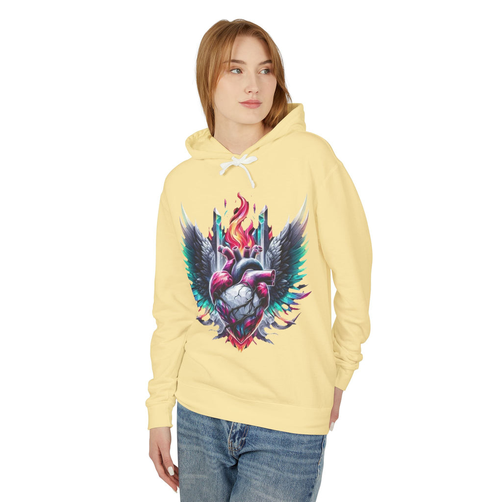 Heartfire Unisex Lightweight Hooded Sweatshirt, Artistic Hoodie, Unique Graphic Sweatshirt, Heart Design Hoodie, Comfortable Casual Wear