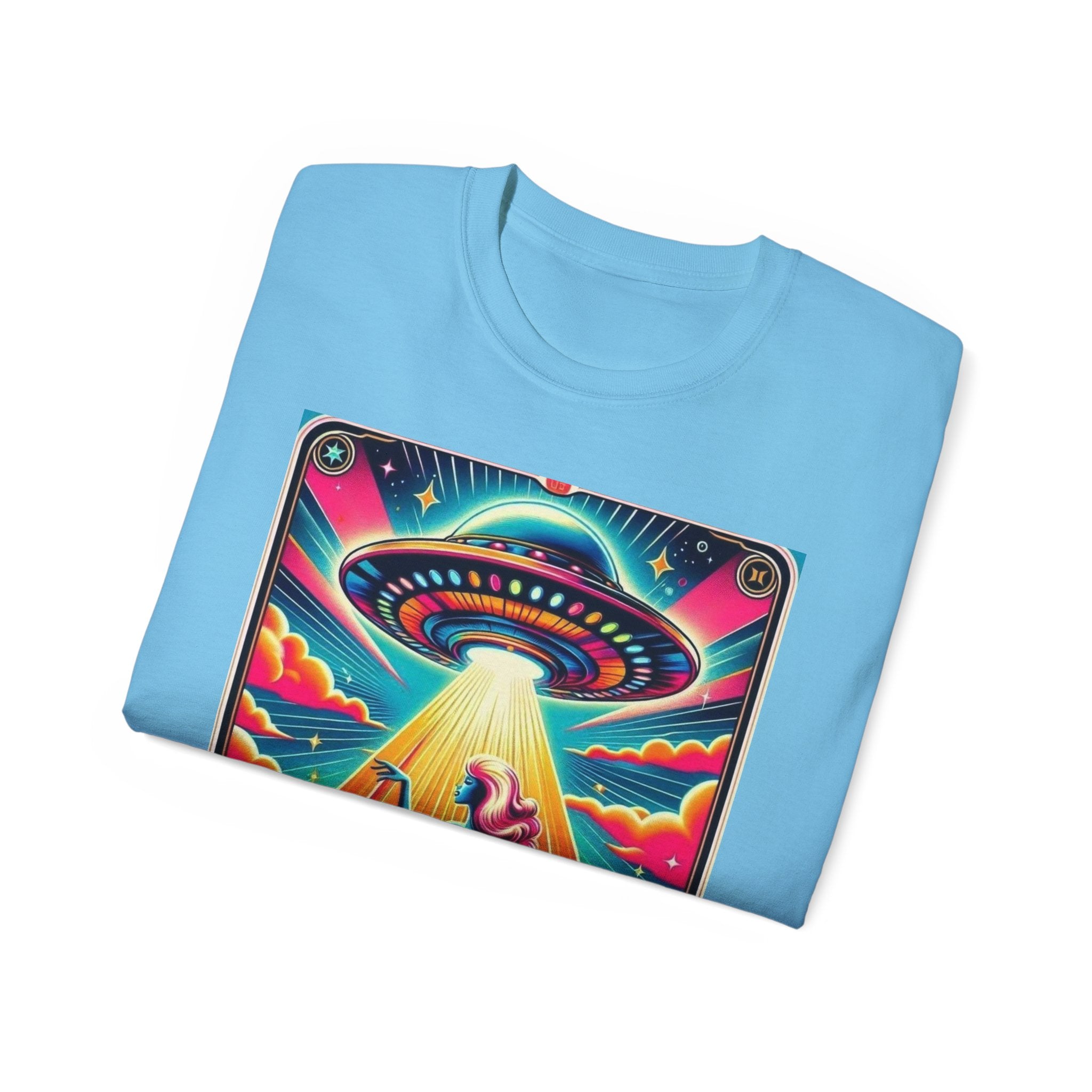 Colorful UFO Graphic Tee, Retro Alien Shirt, Unisex Cotton T-Shirt, Fun Casual Wear, Gifts for Space Lovers, Festival Top