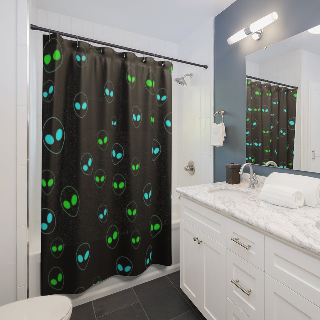 Alien-Inspired Shower Curtain - Fun Bathroom Decor for Sci-Fi Lovers, Gifts for Space Enthusiasts, Unique Home Accent, Modern Bathroom
