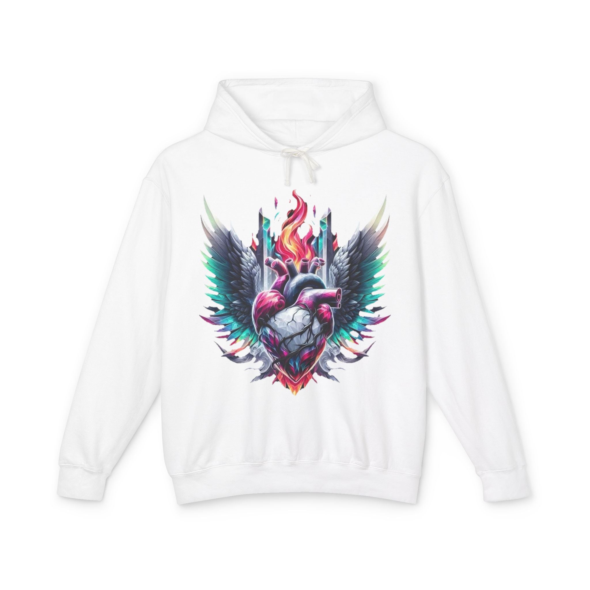 Heartfire Unisex Lightweight Hooded Sweatshirt, Artistic Hoodie, Unique Graphic Sweatshirt, Heart Design Hoodie, Comfortable Casual Wear