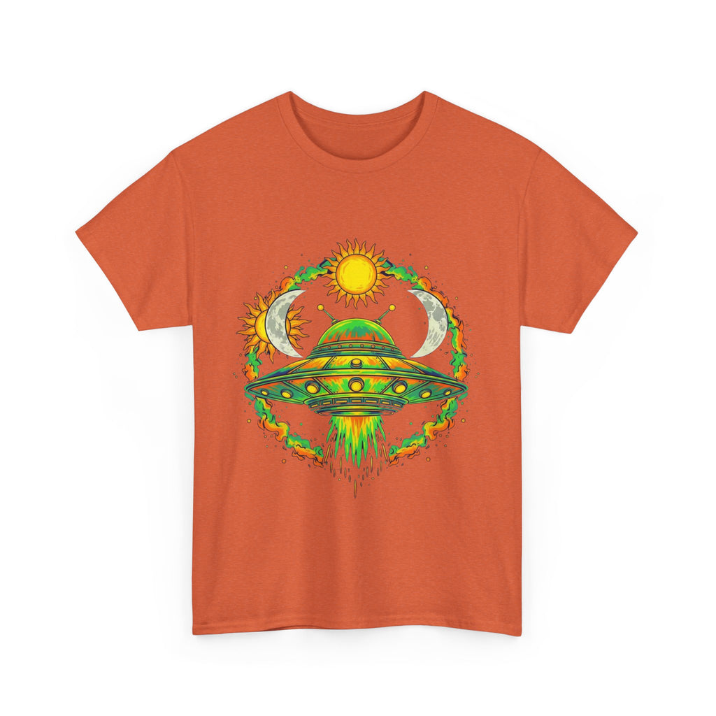 Cosmic Vibes Unisex Heavy Cotton Tee | UFO Graphic T-Shirt, Space Lover Gift, Festival Wear, Summer Style, Unique Tee